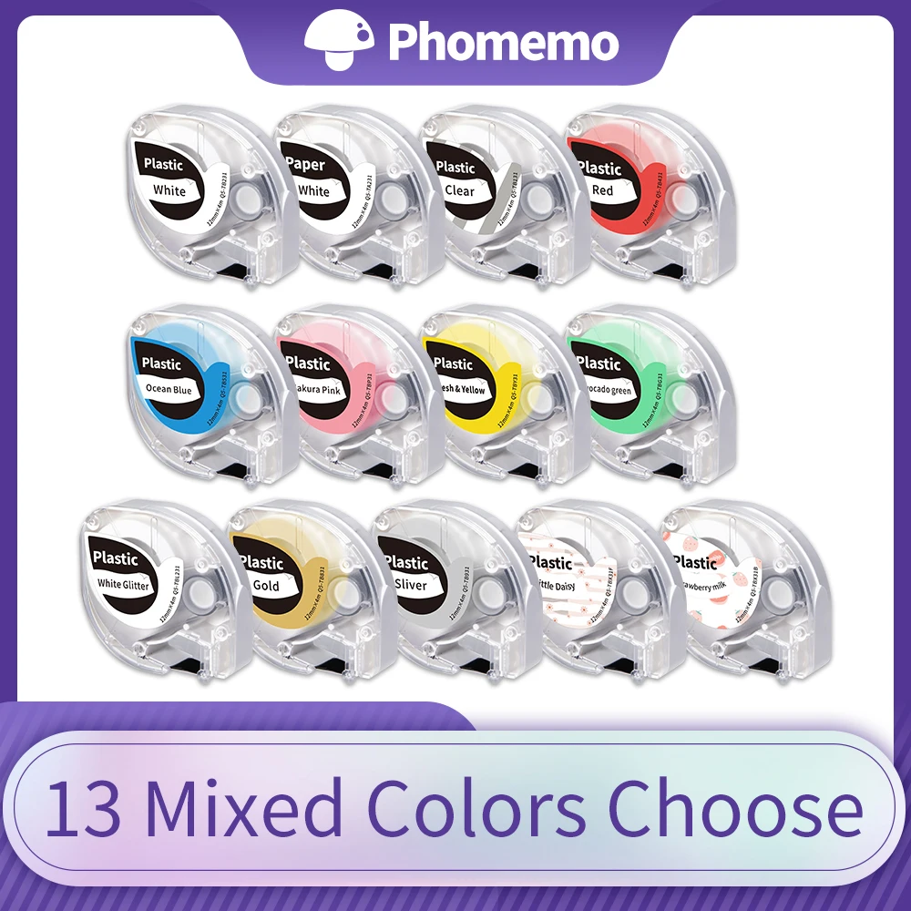 5Pk Phommemo Label Tape Per Phommemo P12 E Compatibile Per Dymo Letratag Label Maker Ricariche Nastro Per Etichette In Plastica Da 12Mm 91201 91331