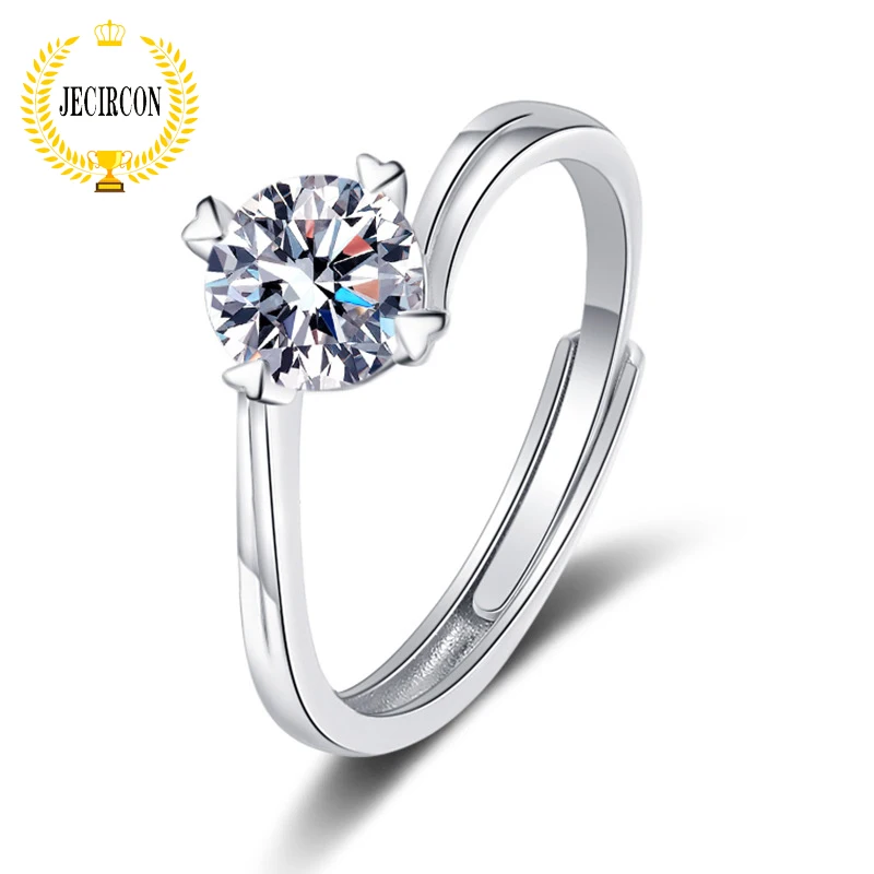 Jecircon 925 Sterling Silver Twisted Arm Love 4 Prongs Ring Per Le Donne Simple Creative 1 Carat Moissanite Opening Wedding Band