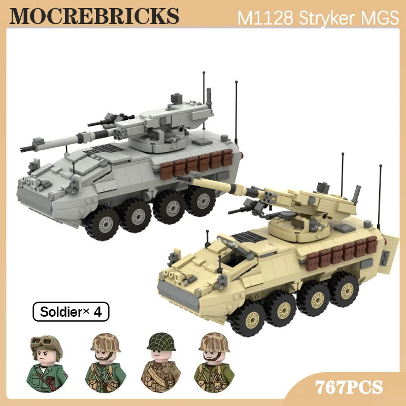 Wwii Military Series Mobile Gun System M1128 Stryker War Chariot Moc Assemblaggio Building Blocks Modello Giocattoli Per Bambini Regali Di Natale