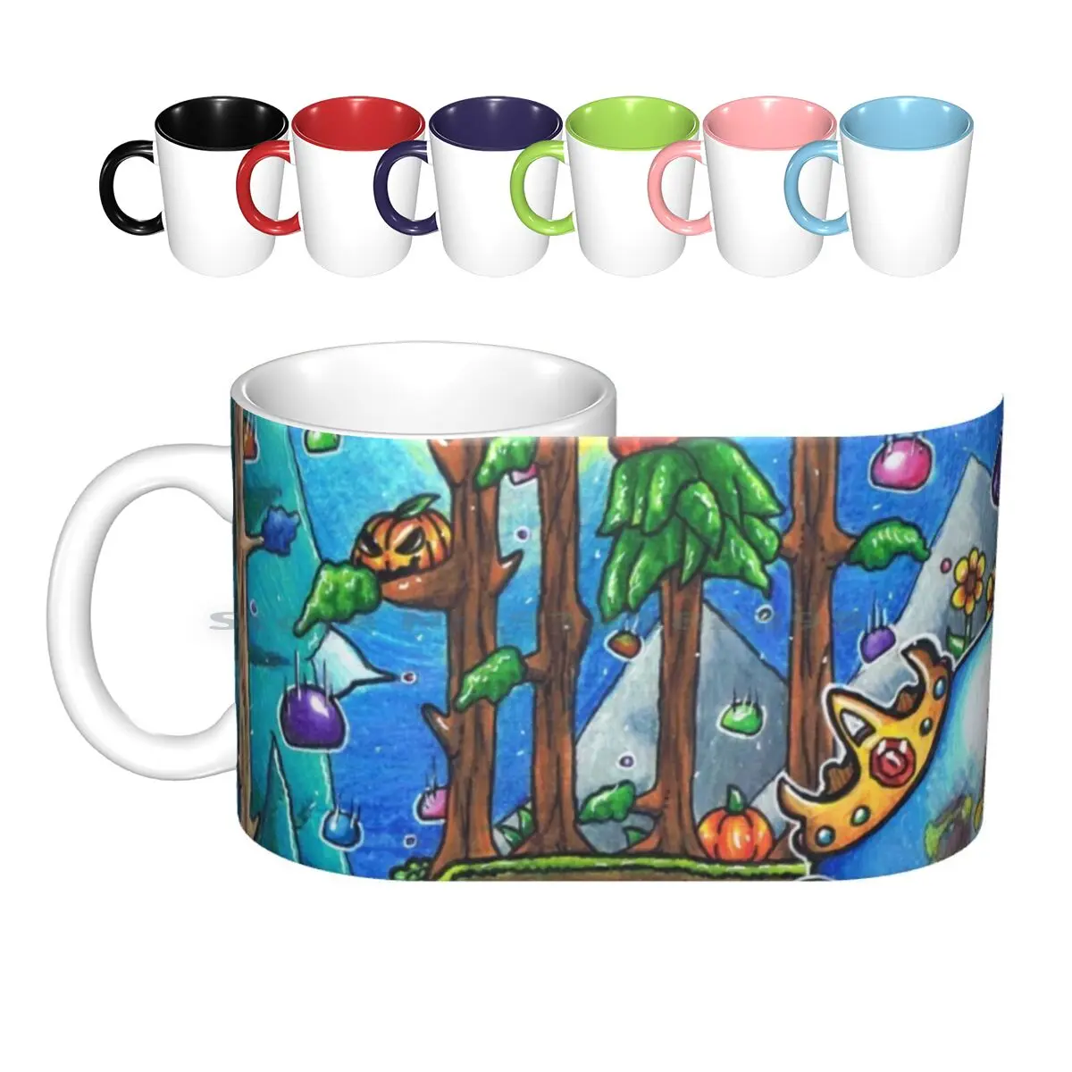 Terraria-Slime Rain Tazze In Ceramica Tazze Da Caffè Tazza Da Tè Al Latte Slime Rain Event Terraria Cute Slimy World Biomes Rare King Slimes