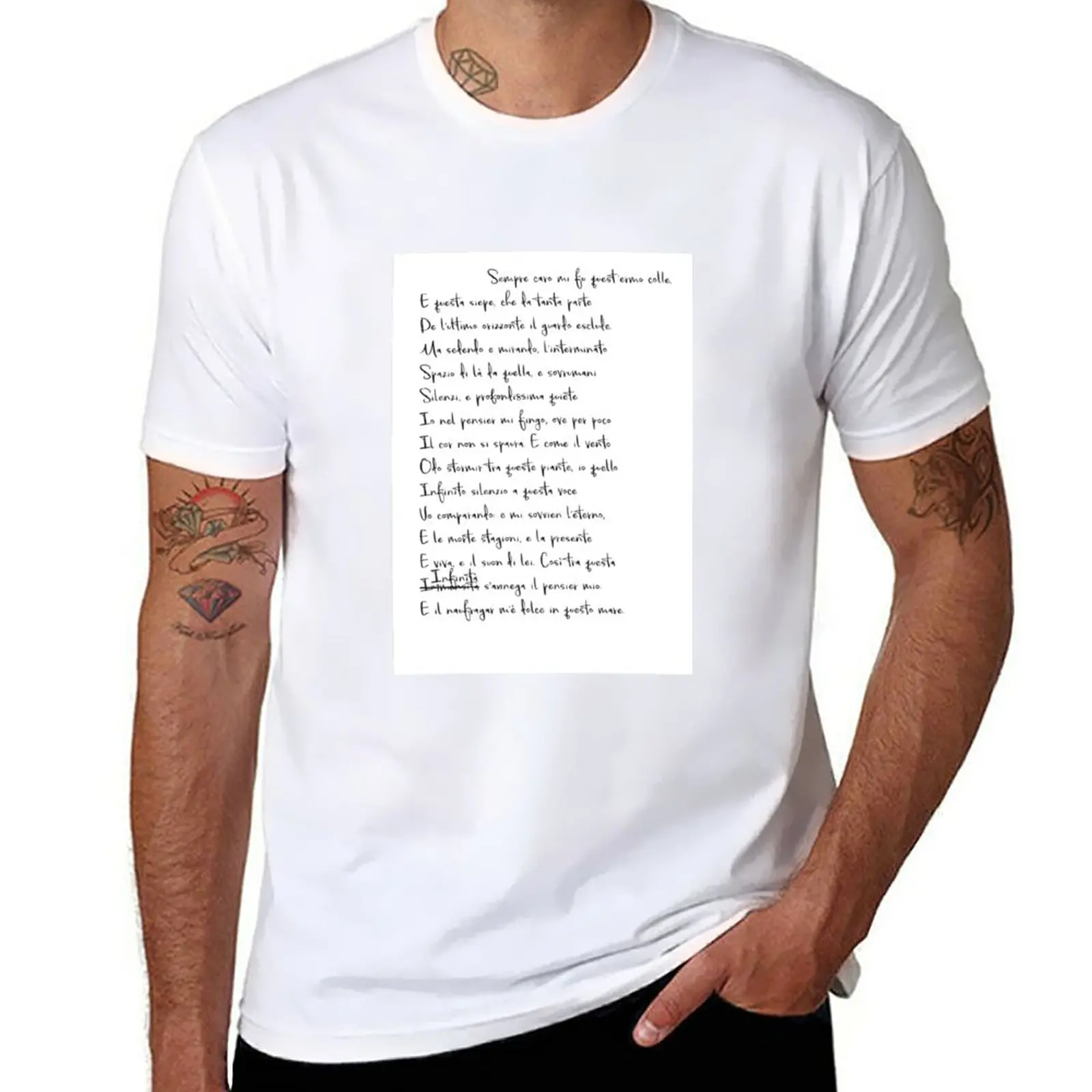New Italian Poem, James Leopardi, L'Infinito T-Shirt Summer Top Heavyweight T-Shirt Top Manica Corta Tee Men