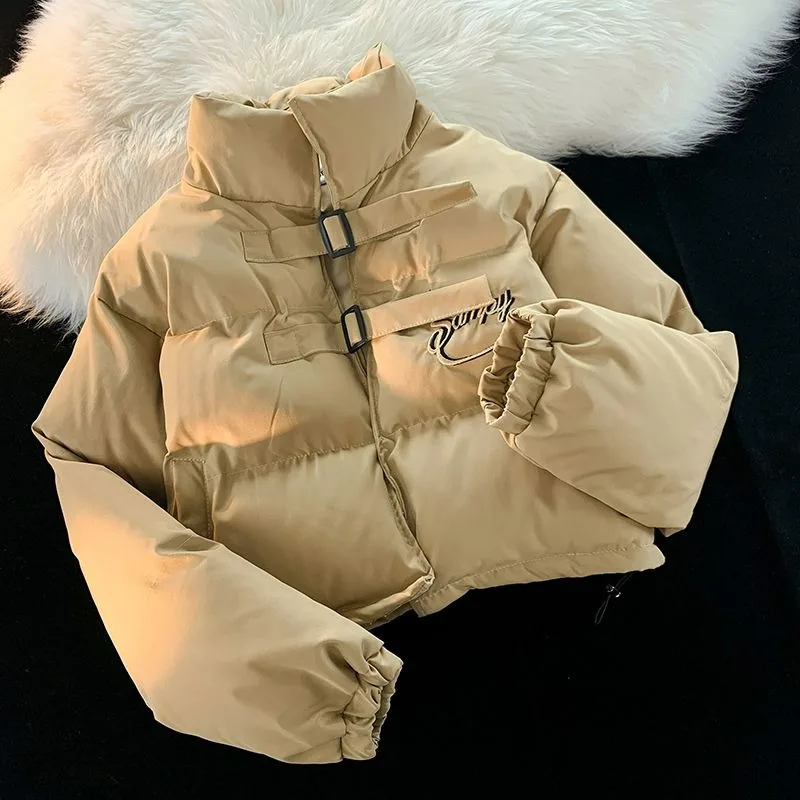American Vintage Clothes Stand Neck Cappotti Zipper Letter Bread Short Puffer Jacket 2023 Autunno Inverno New High Street Parka Y2K