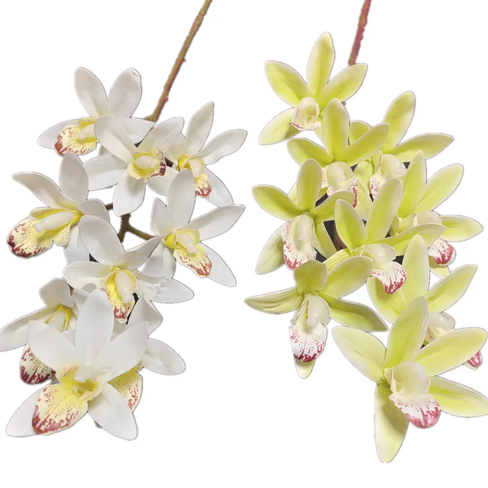 5P Real Touch Cymbidium Orchid Flower Plant Artificiale 9 Teste Phalaenopsis Fruttis Per Fiori Decorativi Per La Casa Di Nozze