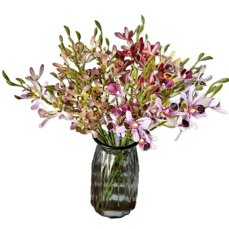 One Faux Short Stem Oncidium (12 Teste/Pezzo) 16 "Lunghezza Simulazione Mini Cymbidium Per Matrimonio Decorativo Per La Casa Fiore Artificiale