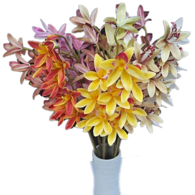 Un Lattice Artificiale Cymbidium Orchid Flowers 9 Heads Real Touch Farfalla Di Buona Qualità Phalaenopsis Orchid Flower Per Il Matrimonio