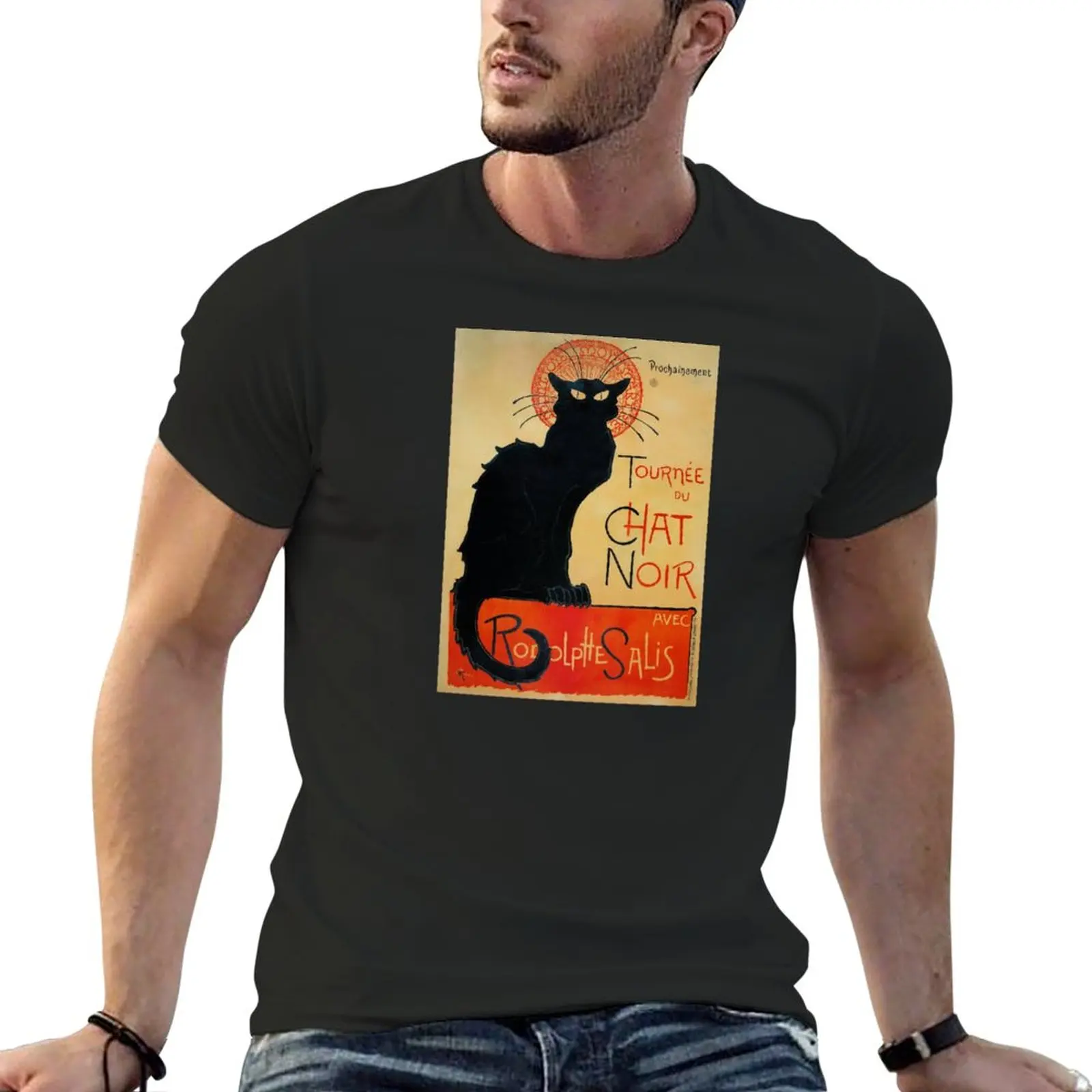 New Tournee Du Chat Noir Di Threophile Steinlen T-Shirt Con Poster Pubblicitario Francese Vintage Plus Size Top Abbigliamento Uomo