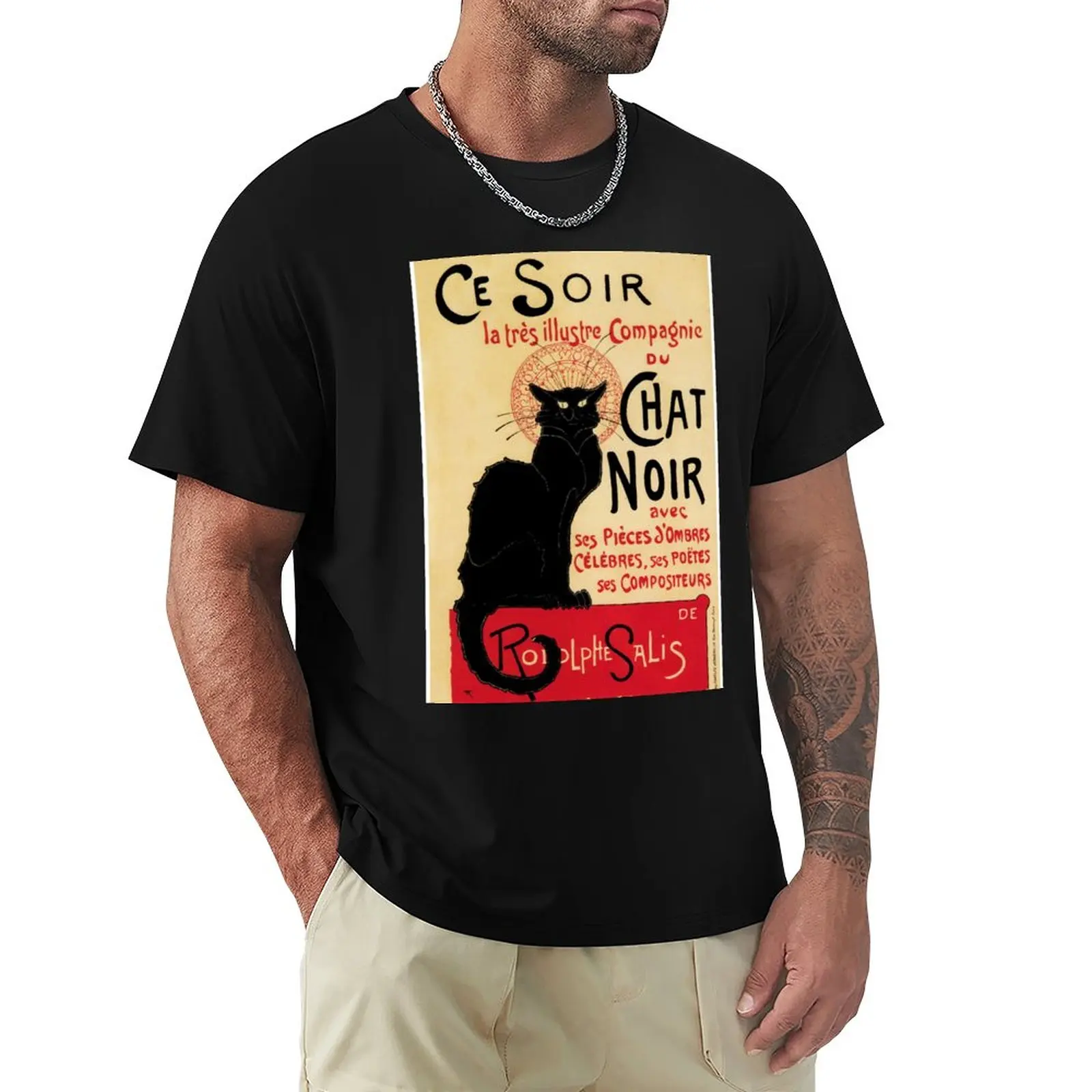 The Black Cat, Le Chat Noir Famous Art Nouveau Ad T-Shirt Plus Size Magliette Vintage Da Uomo