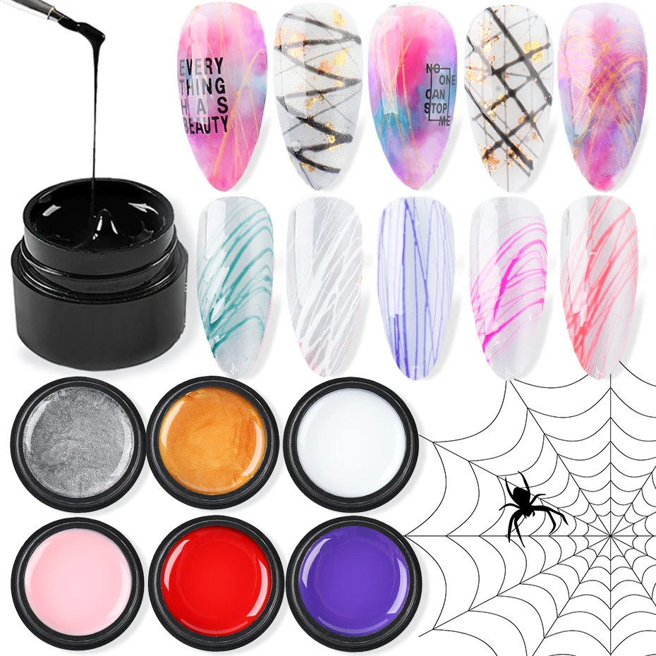 Nail Spider Gel Polish Drawing Lacca Soak Off Pull Line Gel Silk Web Line Paint Wire Elasticity Point Decorazione Per Unghie Sa1615