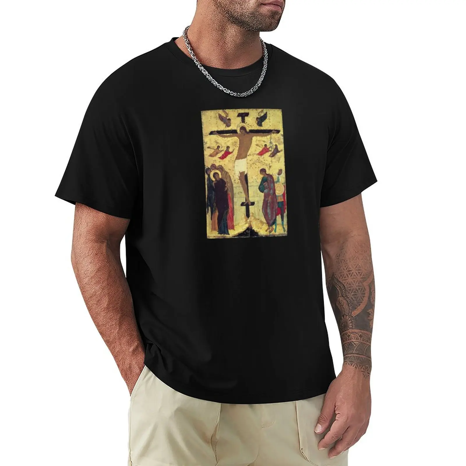 Crocifixion Of Jesus, Icona Russa Di Dionisius, 1500 T-Shirt Funnys Camicetta Abbigliamento Uomo