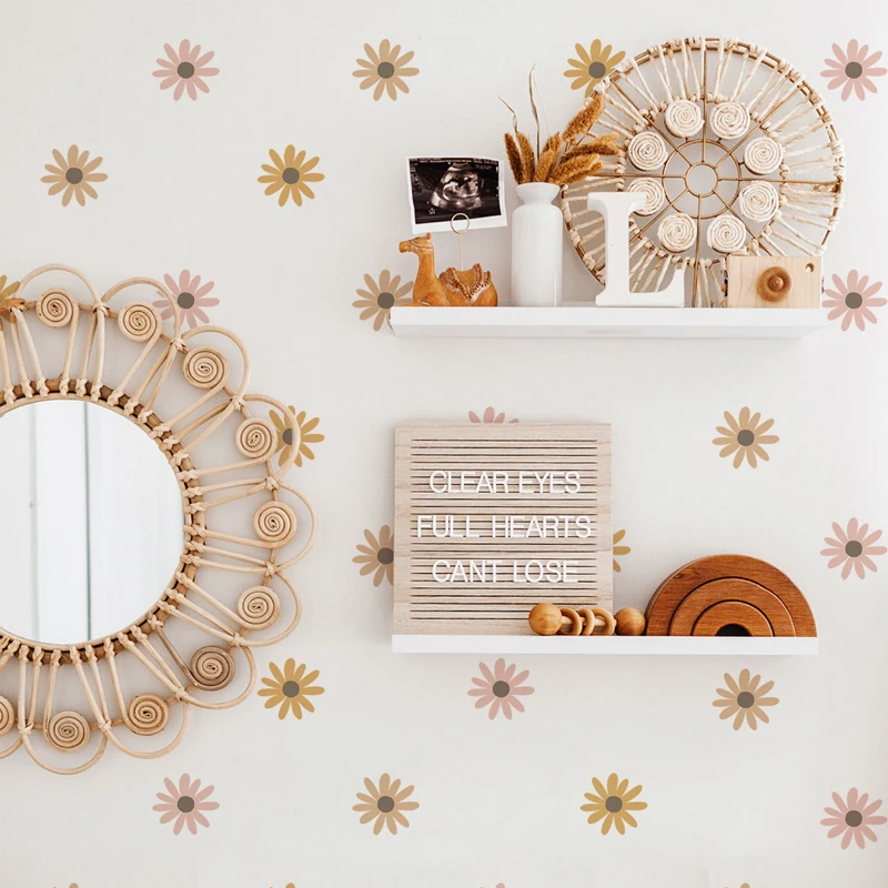 Waffle Daisy Wall Stickers For Kids Rooms Soggiorno Cartoon Floral Flowers Wall Paper Art Decalcomanie Modern Warm Decoration