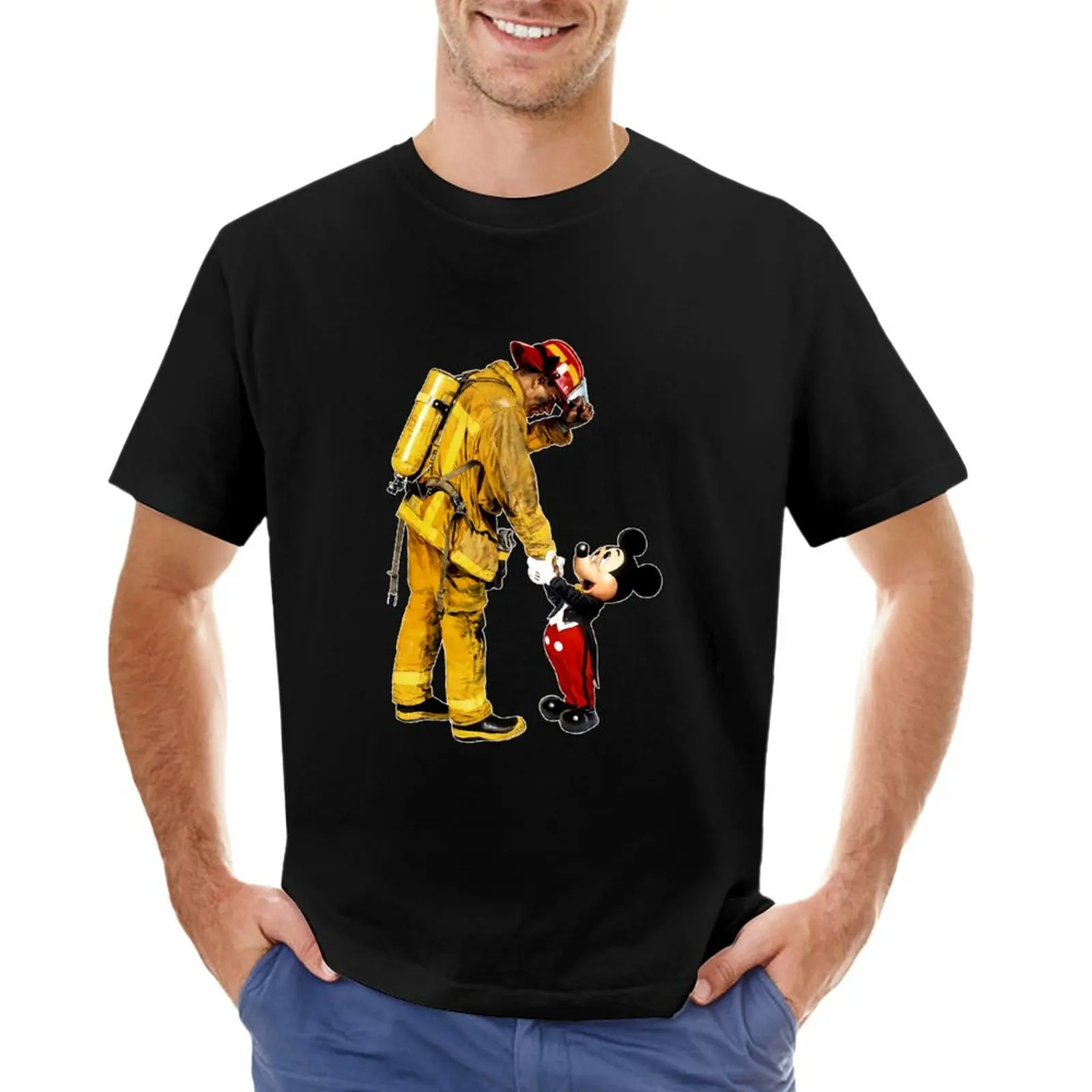 Firefighter Fireman And Mícké? Mouse T Shirt For T-Shirt T Shirt Man Short Sleeve Tee Custom T Shirts Slim Fit T Shirts For Men