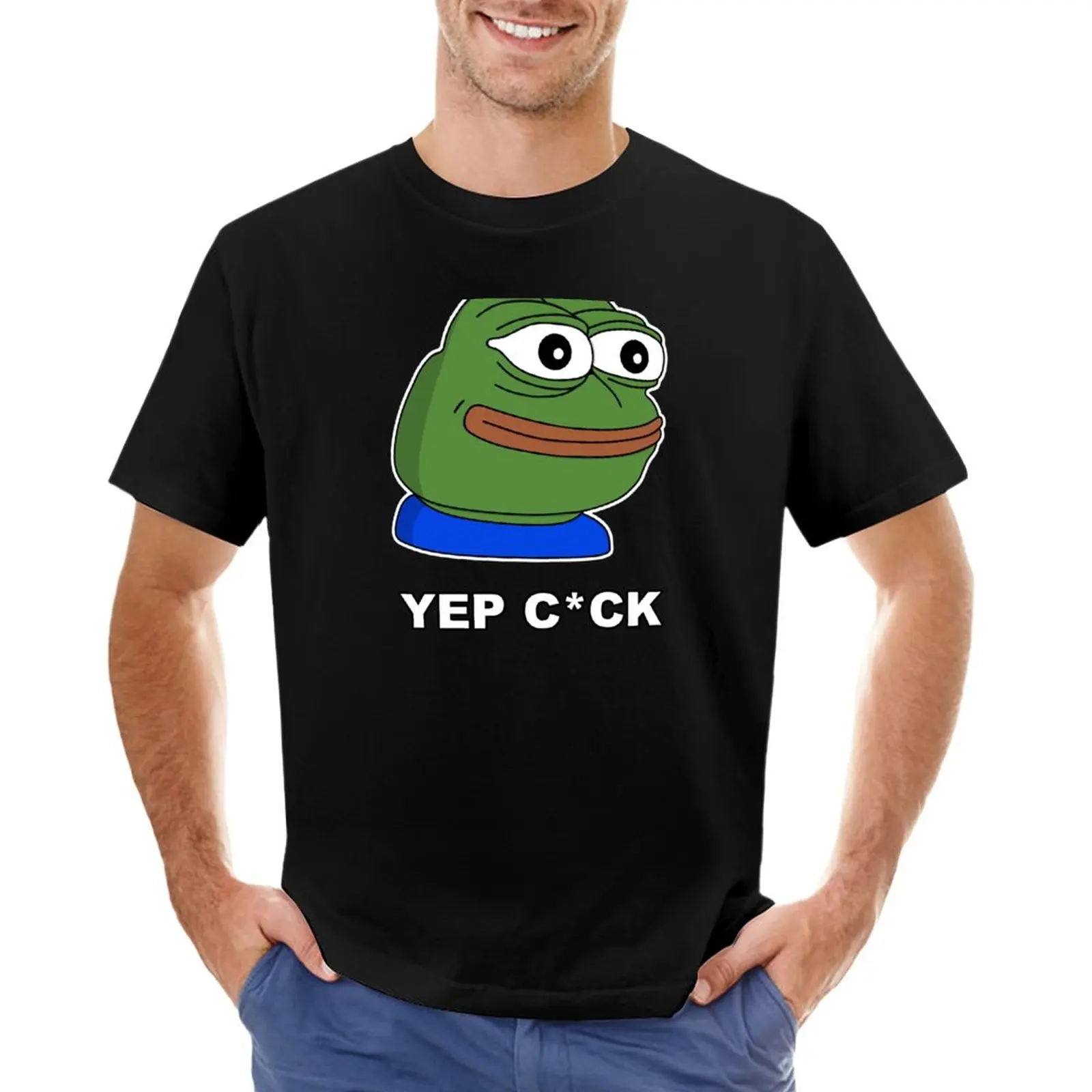 Yep Pepe C*Ck - White Outline T-Shirt Short Sleeve Boys White T Shirts Mens Plain T Shirts