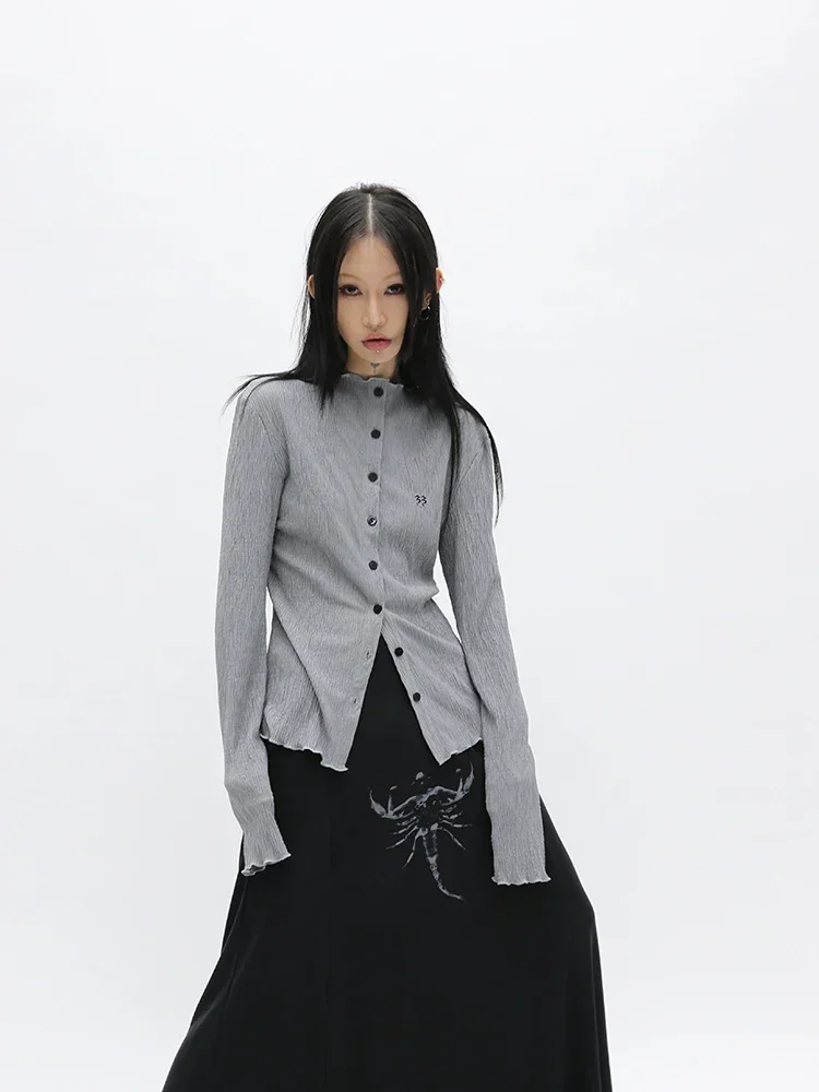 E-Girl Yamamoto Style Camicia Nera Camicetta Goth Estetica Scura Grunge Giapponese Emo Alt Clothes Design Plissettato Goth Shirt Y2K