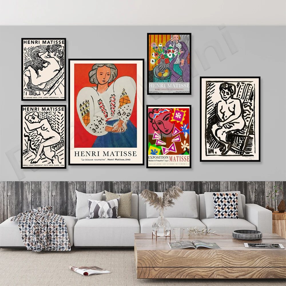 Henri Matisse Pompadour Pittura Vintage Poster Art Stampa | Petit Bois Clair, Henri Matisse La Camicetta Roumaine Stampe, Museo