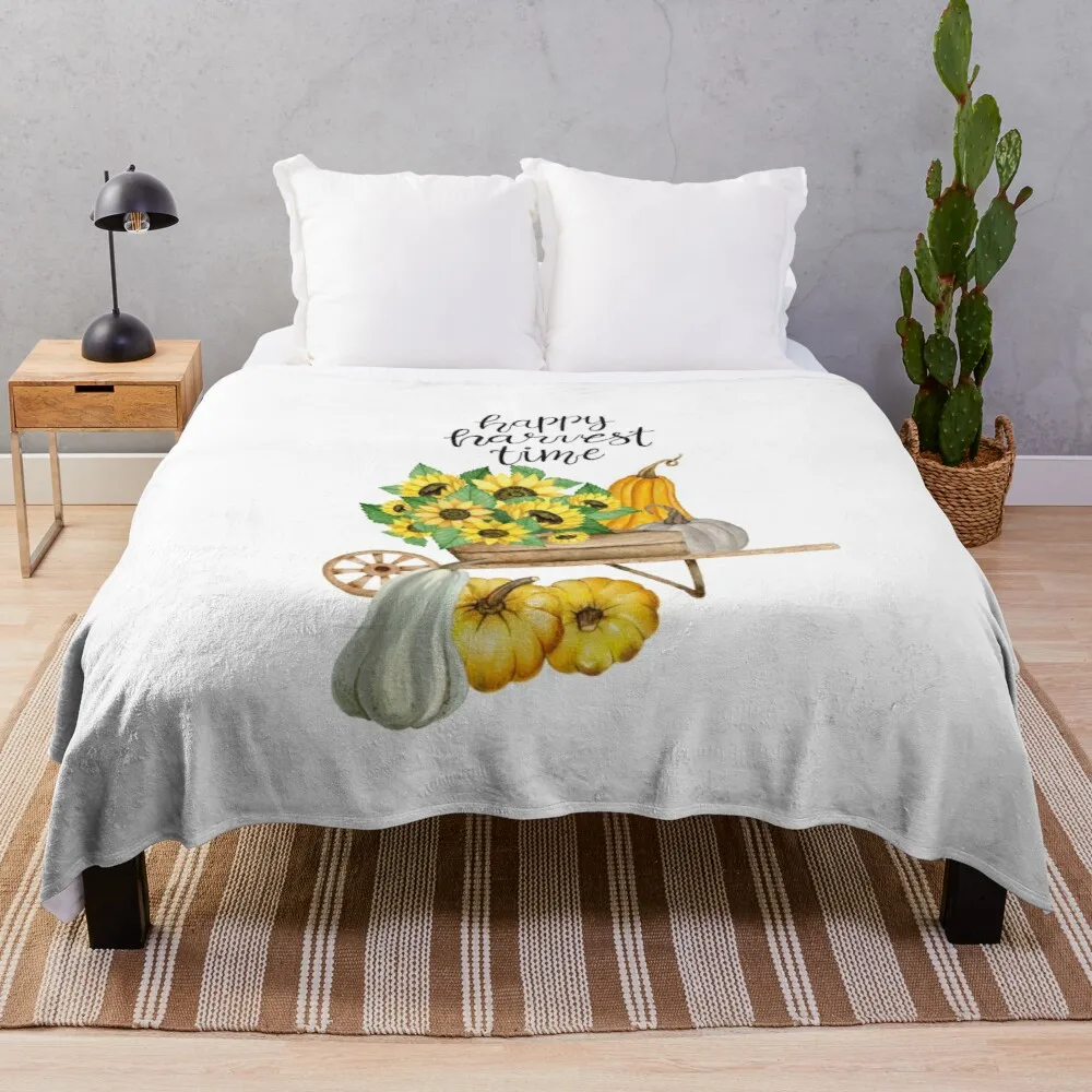 Happy Harvest Time, Girasoli, Zucche, Carriola Coperta Copridivano Coperte Coperta Di Pelliccia