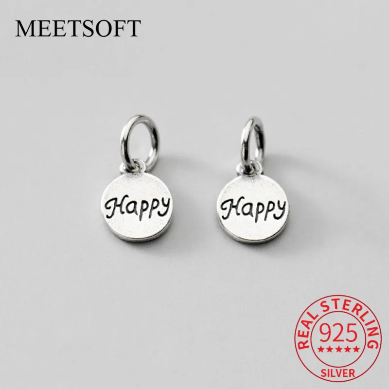 Meetsoft Vintage S925 Sterling Silver Happy Letter Round Charms Speciale Di Fai Da Te Gioielli Fatti A Mano Collana Compontens Accessorio
