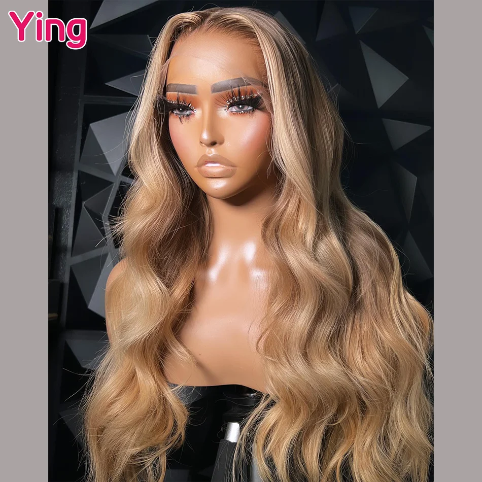 Ying Hair 200% Body Wave Dark Root Honey Blonde 13X6 Parrucca Anteriore In Pizzo Trasparente Prepizzicata Con I Capelli Del Bambino 13X4 Wear Go Wig