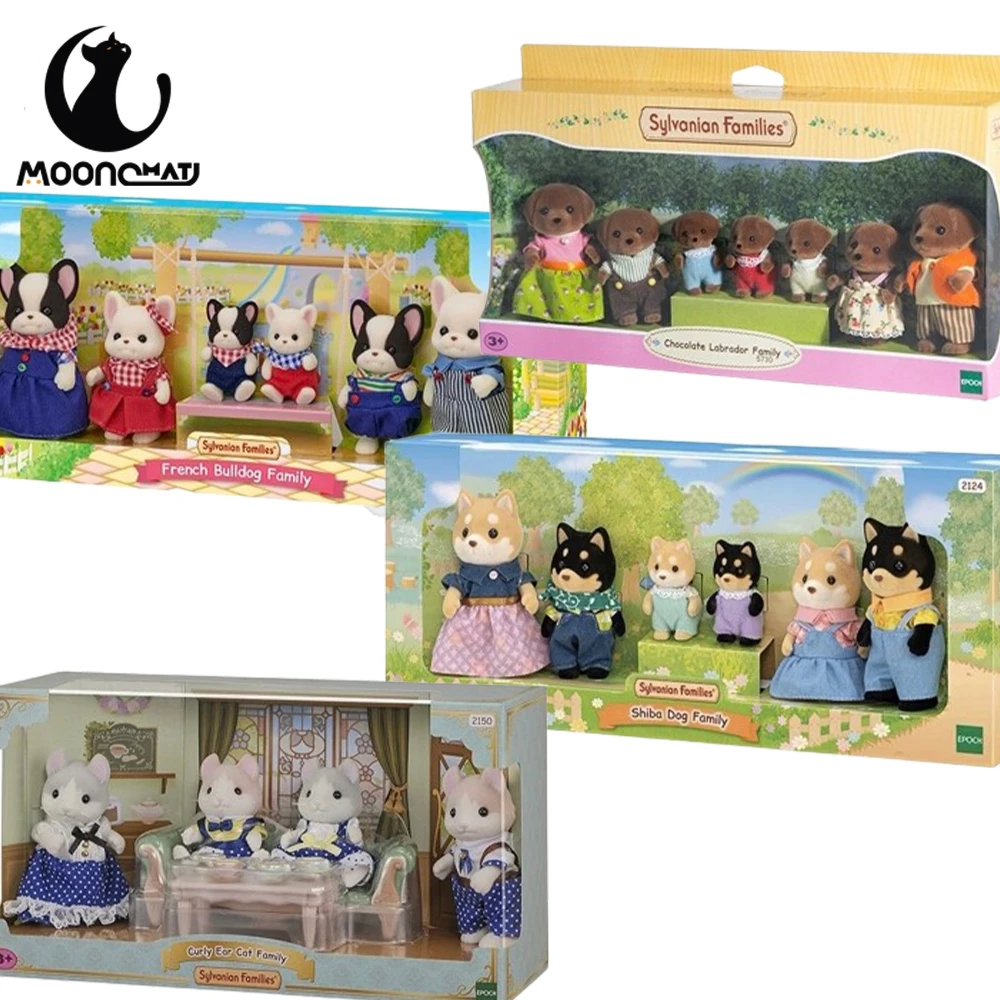 Original Sylvanian Family Anime Figures Toy Children'S Play House Toy Shiba Inu Bulldog Pieghevole Cat Labrador Family Girl Gift