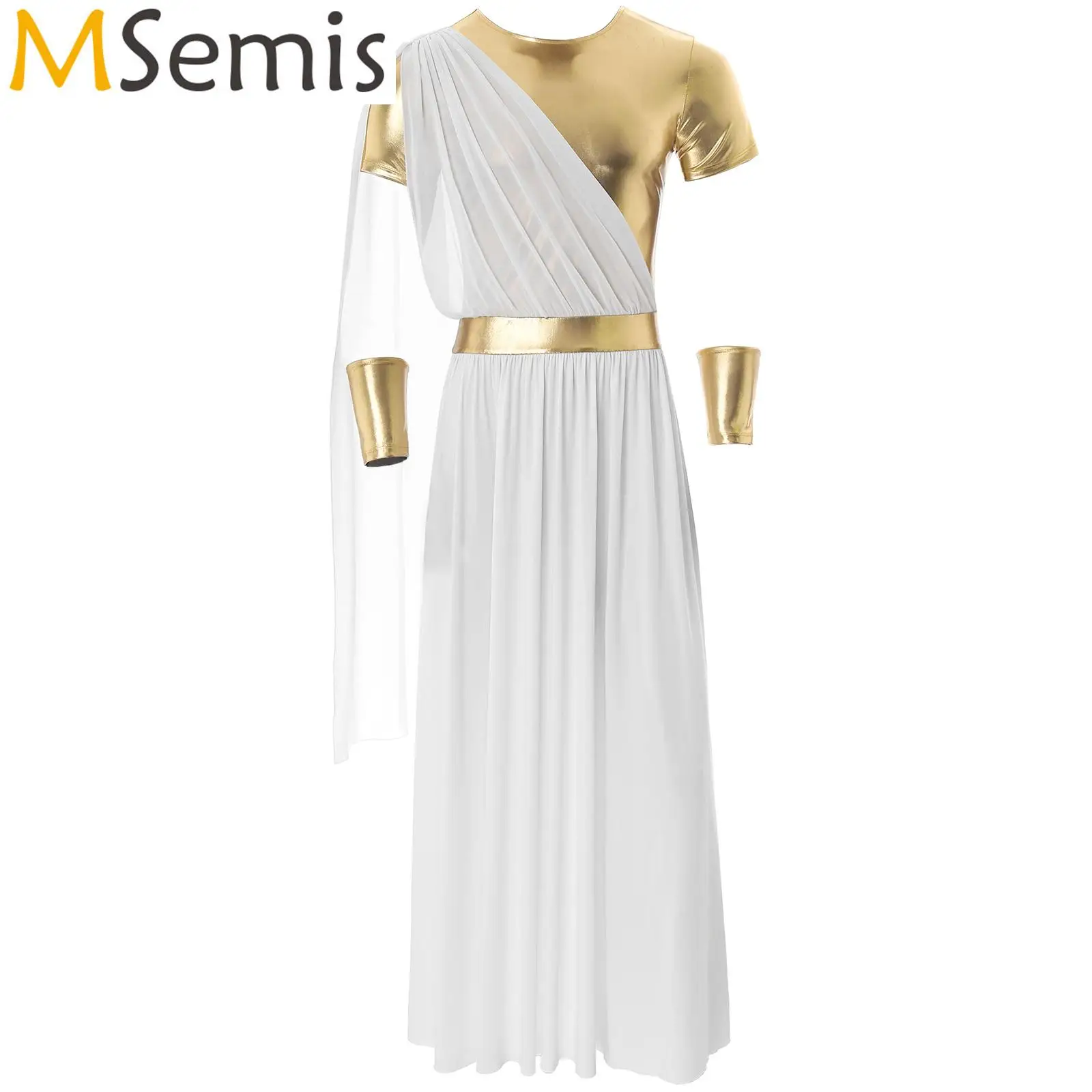 Abito Da Mitologia Da Uomo Con Guanti Metallic Halloween Metallic Mitologia Robe Ancient Greek Toga Spartan Warrior Costume Cosplay