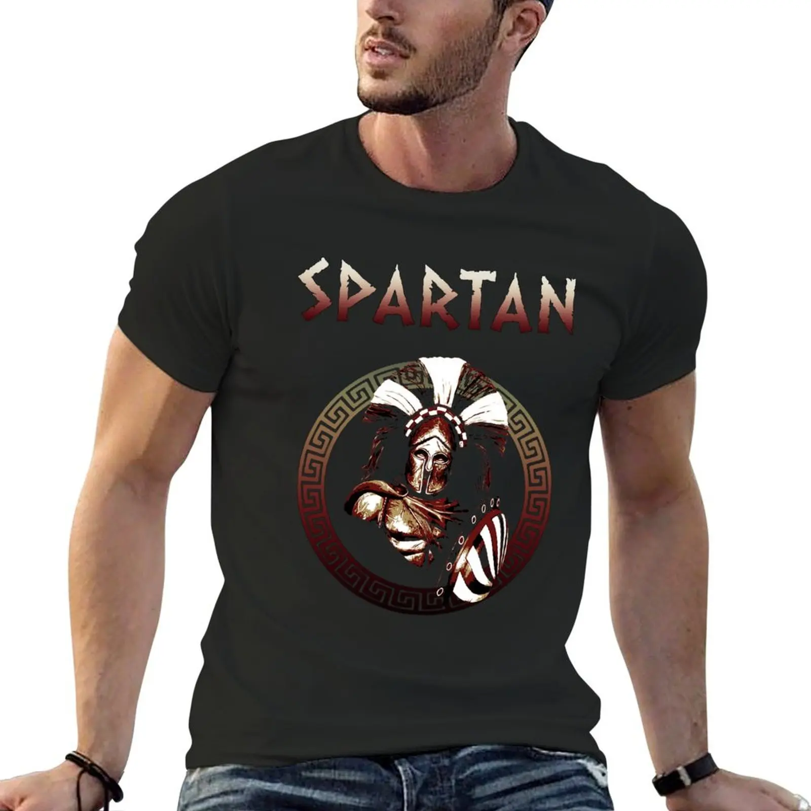T-Shirt Spartan Hoplite Antica Grecia King Leonidas Taglie Forti T-Shirt Nere Vintage Per Uomo