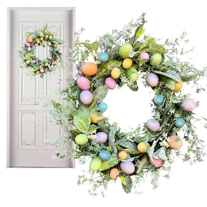 Bunny Easter Colorful Egg Wreath Door Wall Hanging Pendenti Simulato Green Plant Egg Easter Day Party Decor Per La Casa