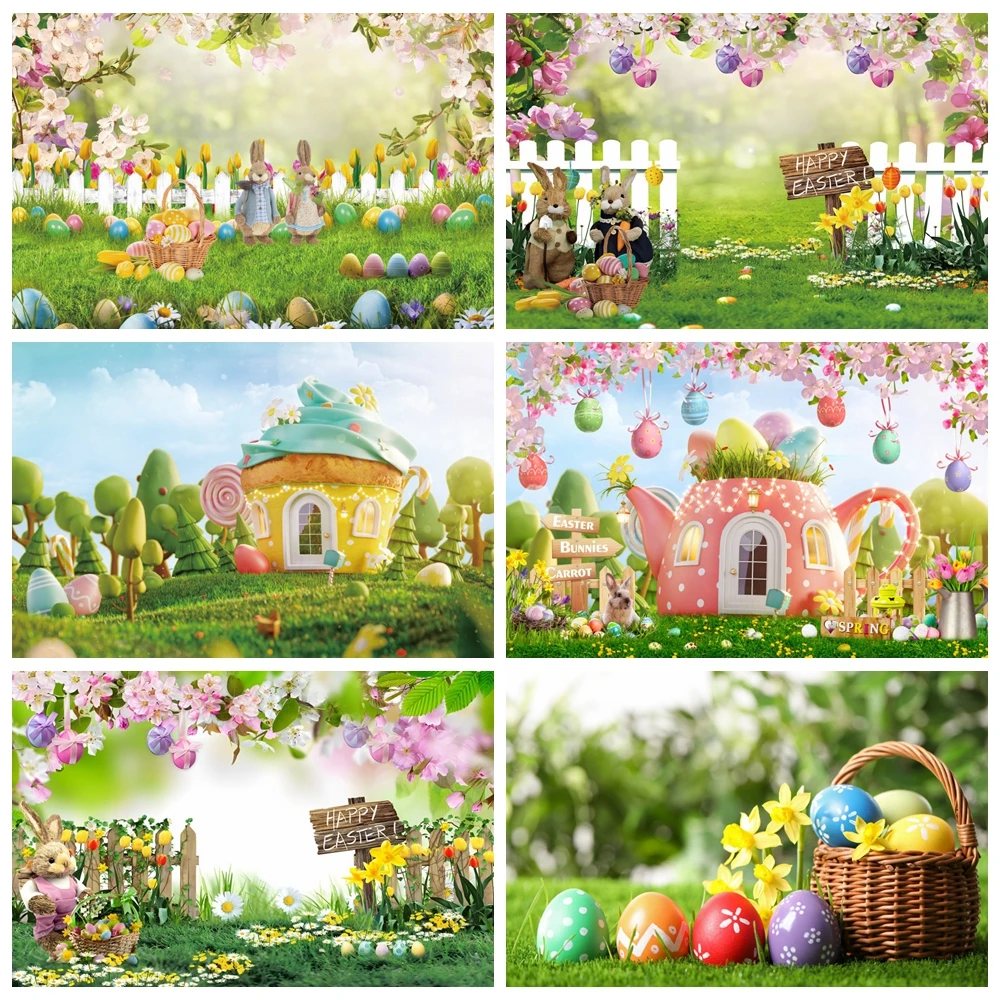 Sfondo Fotografico Happy Easter Spring Eggs Green Grass Leaves Neonato Photocall Baby Birthday Sfondo In Legno Photostudio