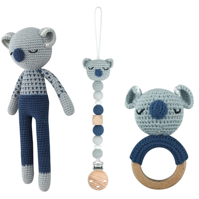 Clip Per Ciuccio Per Bambini Crochet Koalas Handbell Sonaglio Bambola Massaggiagengive Set Catena Fittizia Giocattolo Per La Dentizione Del Fumetto Re