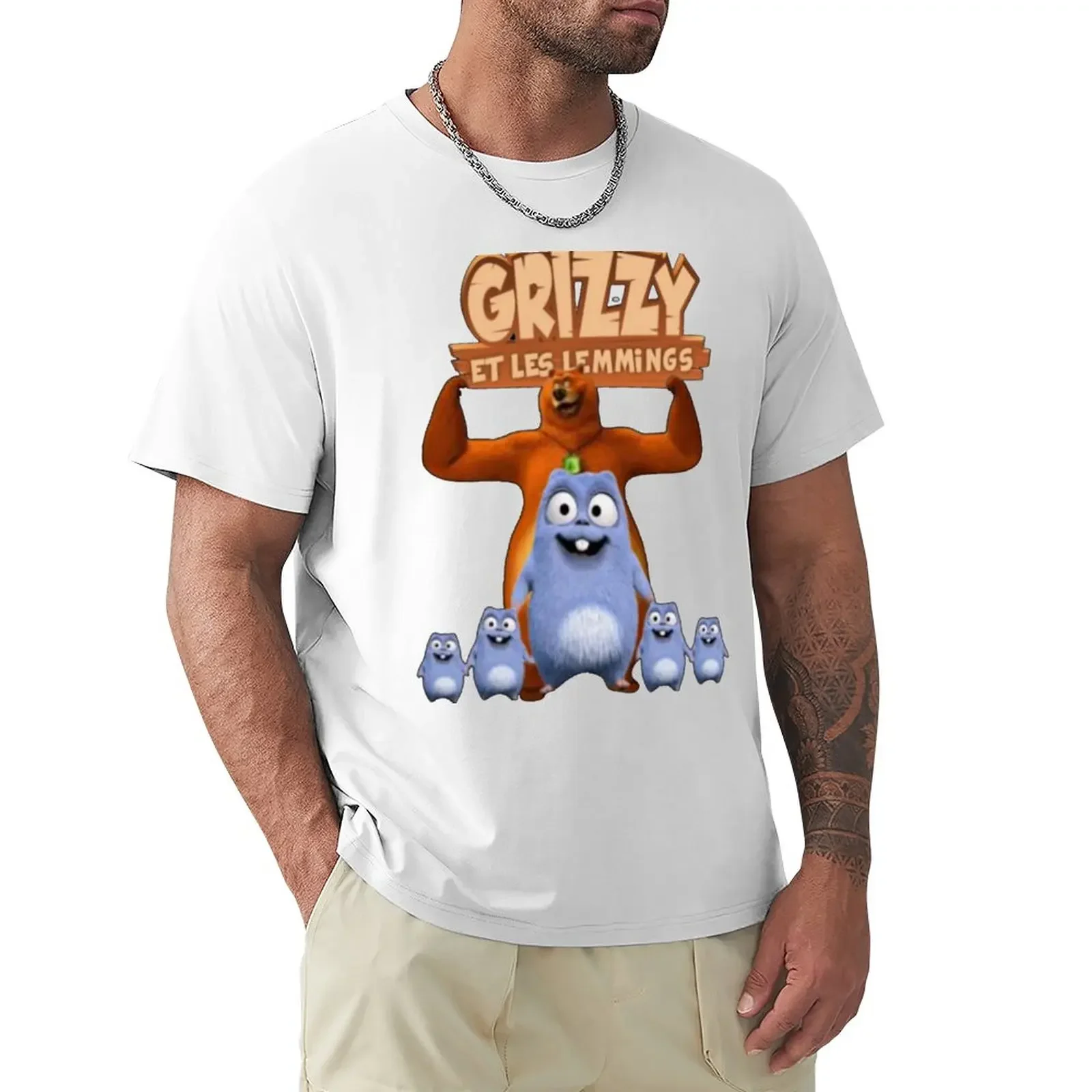 Lemmings And Grizzy T-Shirt Summer Top Sweat Workout Shirts For Men
