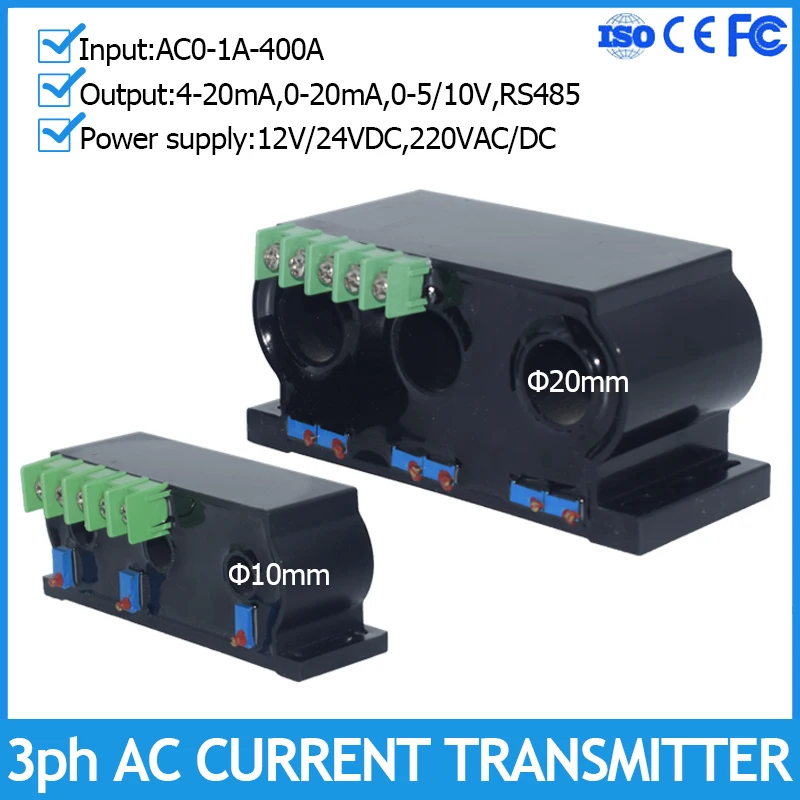 Trasmettitore Di Corrente Ca Trifase 4-20Ma 0-20Ma 0-5V 10V Rs485 Corrente Di Uscita Sensore Reciproco Trasduttore Di Corrente Hall Perforato