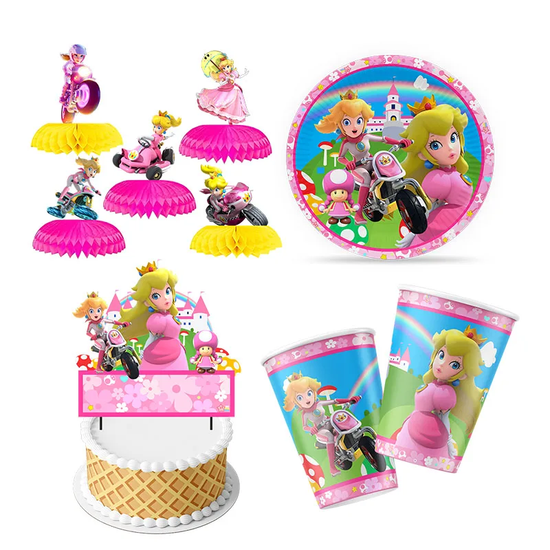 Super Mario Bros-Princess Birthday Party Baby Shower Plate Straw Honeycomb Celebration Party Decoration Balloon Sticker Spilla