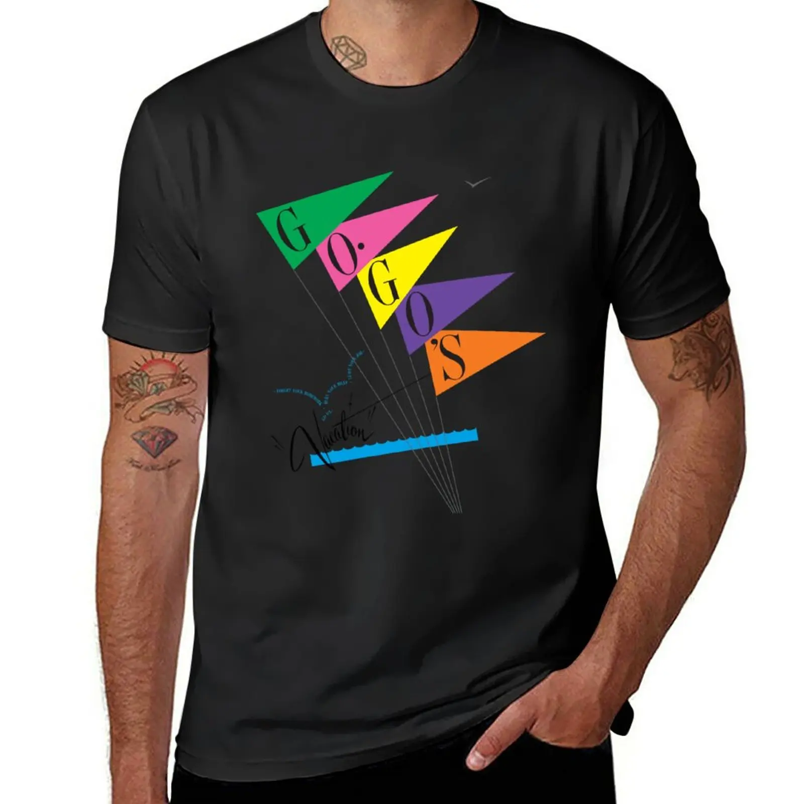 Go-Go ~ Vacation Flags T-Shirt Tees Hippie Clothes Top T-Shirt In Cotone Da Uomo Nero