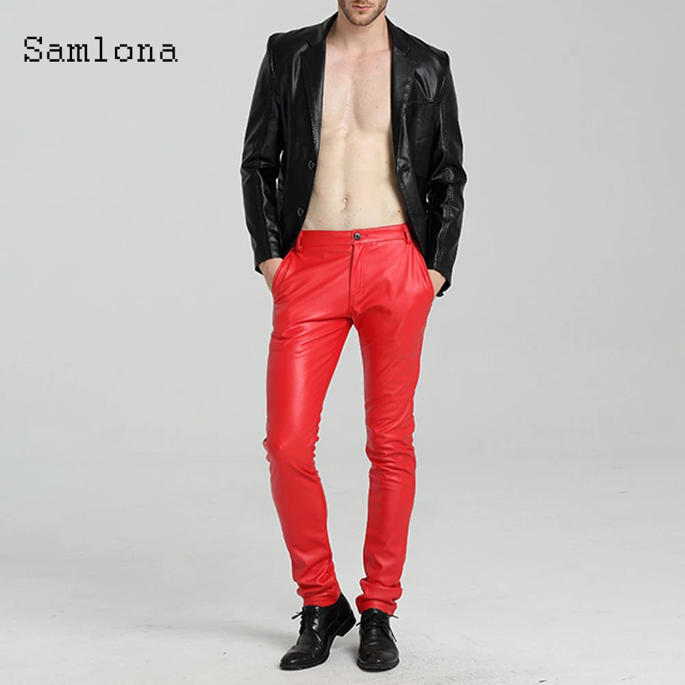 Pantaloni Da Uomo In Pelle Pu Primavera Autunno Pantaloni Sexy In Ecopelle Stile Punk Pantalon Rosso Sexy Pantaloni Skinny Maschili Pantaloni A Matita