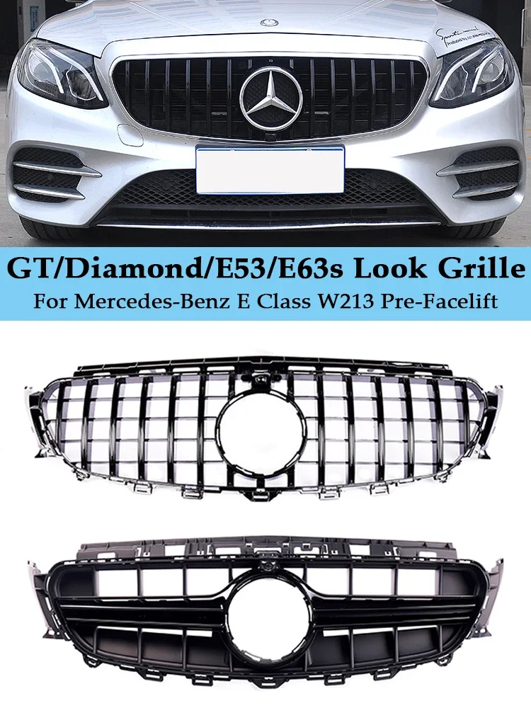 Nero Argento Cromato Panamericana Gtr Diamond Style Grille Sport Per Mercedes Benz Classe E W213 C238 2016-2019 Prefacelift Amg