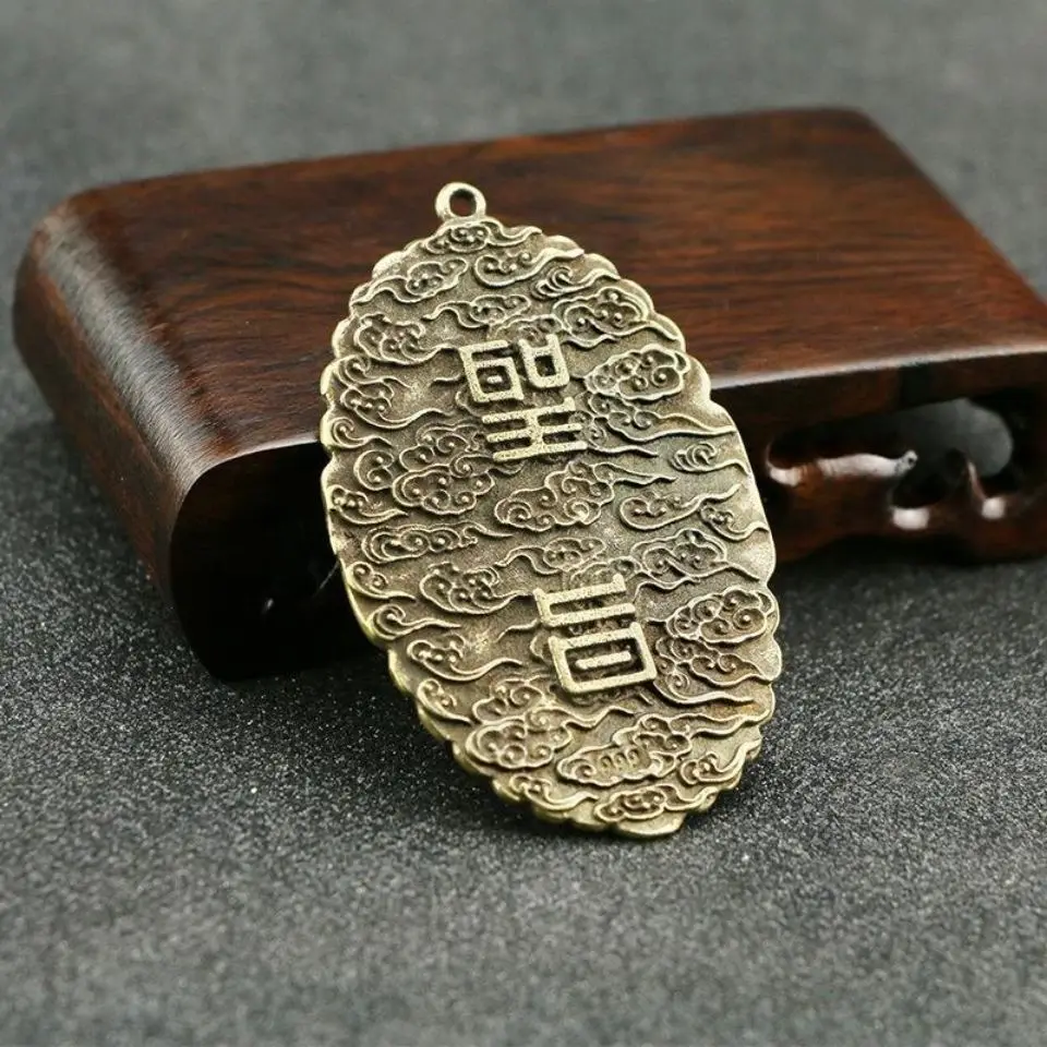 Raccogli Oggetti D'Antiquariato Bronzo Ware Ottone Puro Antiquariato Antichi Imperatori Double Dragons Imperial Edicts Hanging Tags Messenger Token