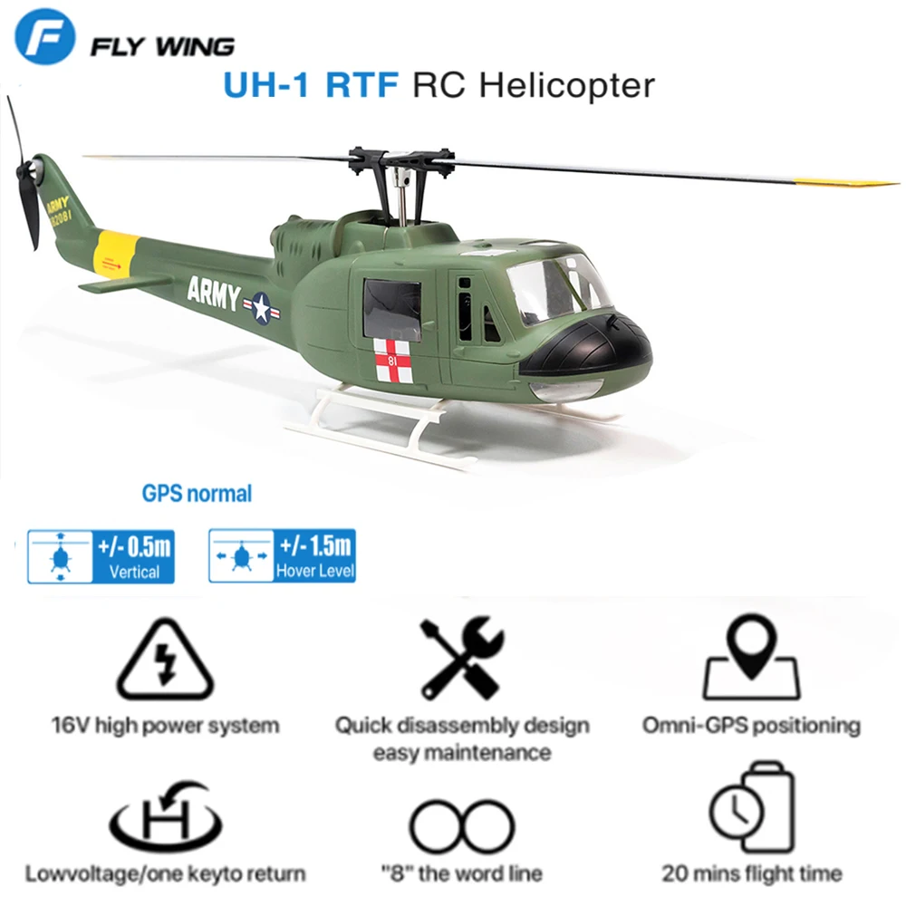 Flying Wing Uh-1 Huey Virtual Helicopter Rtf/Pnp Simulazione Modello Di Telecomando Aircraft 470 Class Con H1 Flight Control Gps