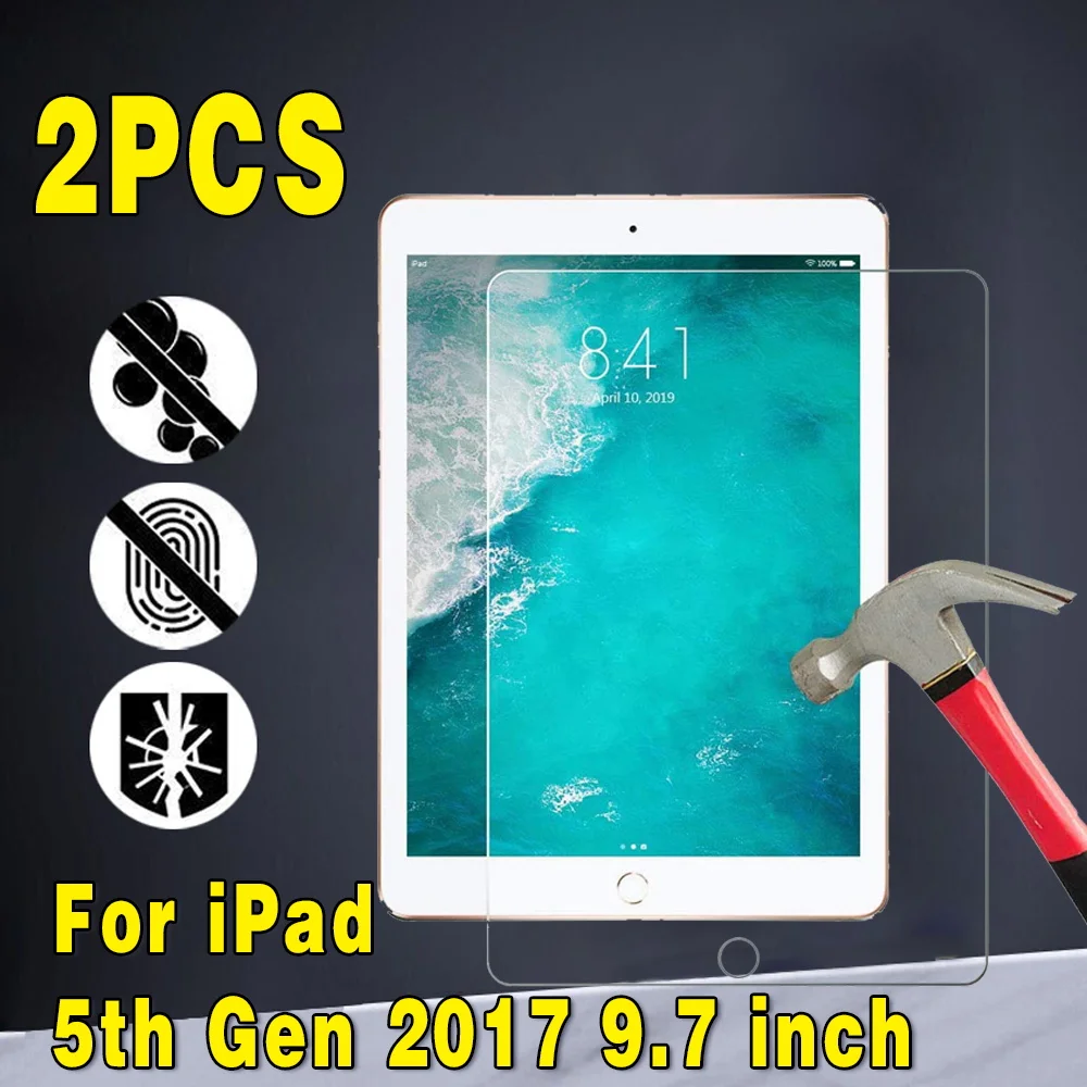 2 Pezzi Apple Ipad 5Th Gen 2017 Tablet Da 9.7 Pollici In Vetro Temperato 9H Anti-Fingerprint Full Film Cover Ipad Screen Protector