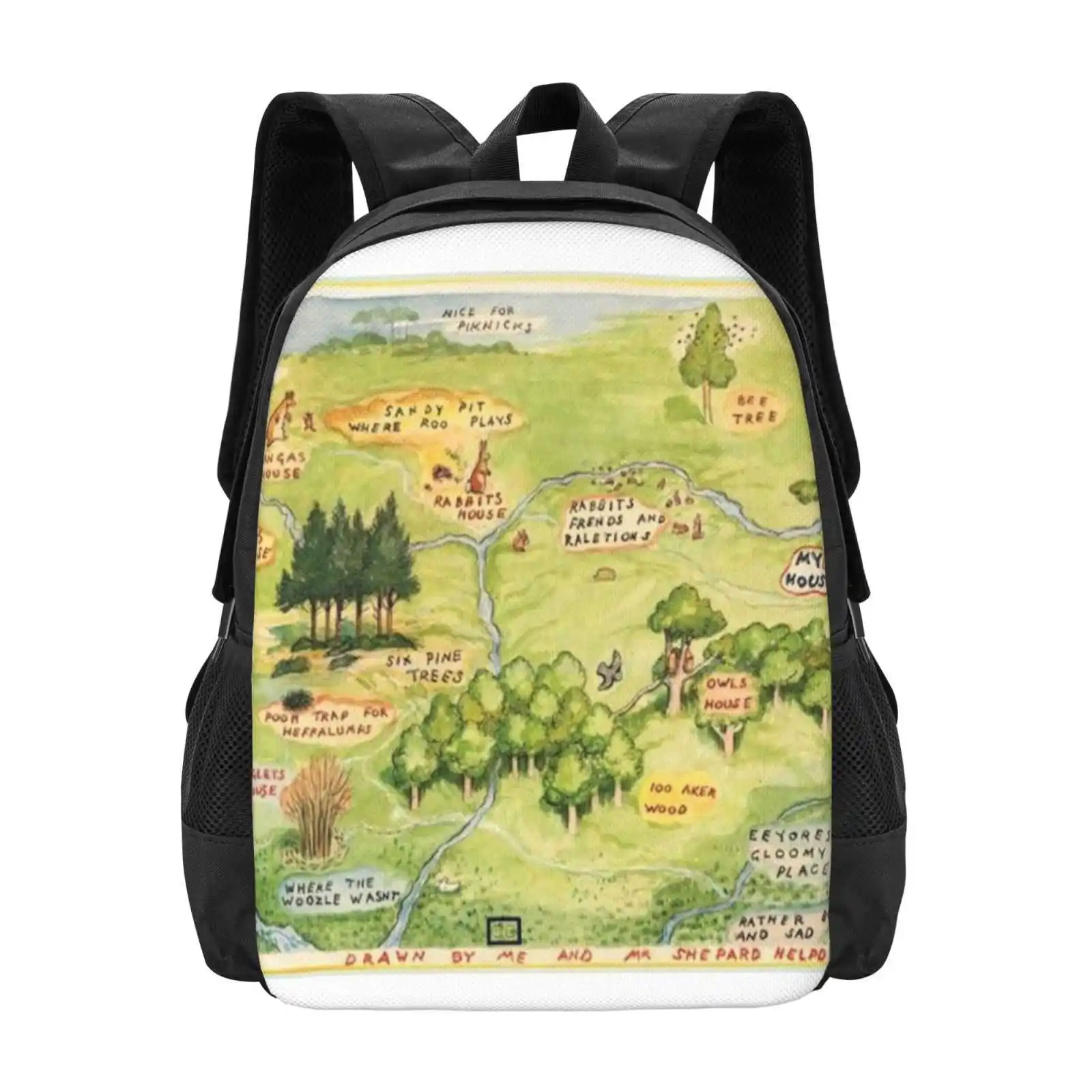 Century Acre Woods Map Pattern Design Bag Zaino Per Studenti Cento Acre Woods Winnie The Map Chris Robin Children
