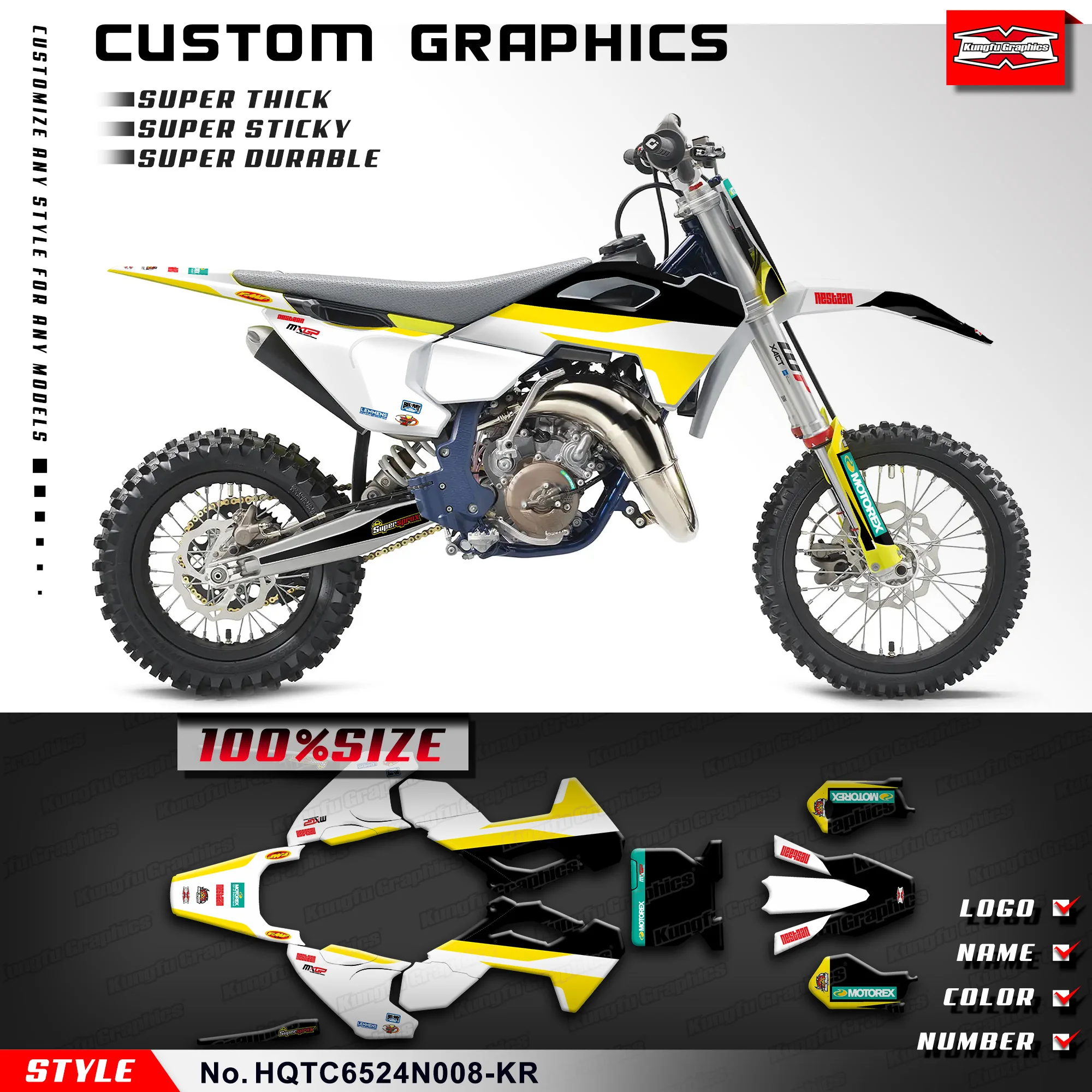 Kungfu Graphics Graphics Kit Decalcomanie Adesivi Per Husqvarna Tc65 Tc 65 2024, Hqtc6524N008-Kr