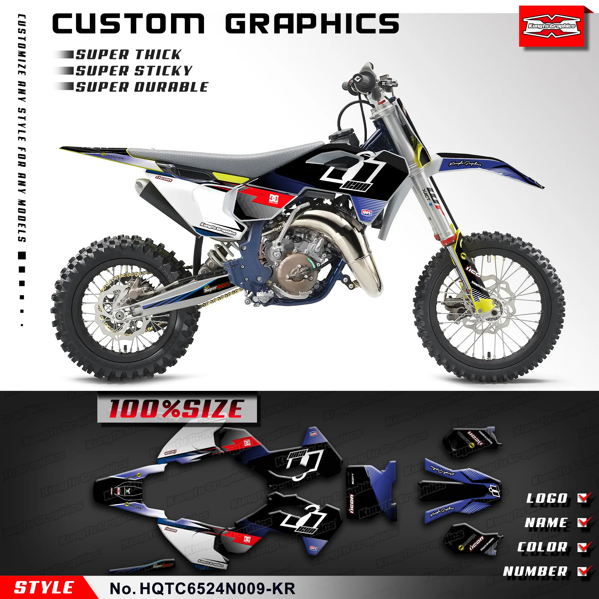 Kungfu Graphics Graphics Kit Decalcomanie Adesive Per Husqvarna Tc65 Tc 65 2024, Hqtc6524N009-Kr