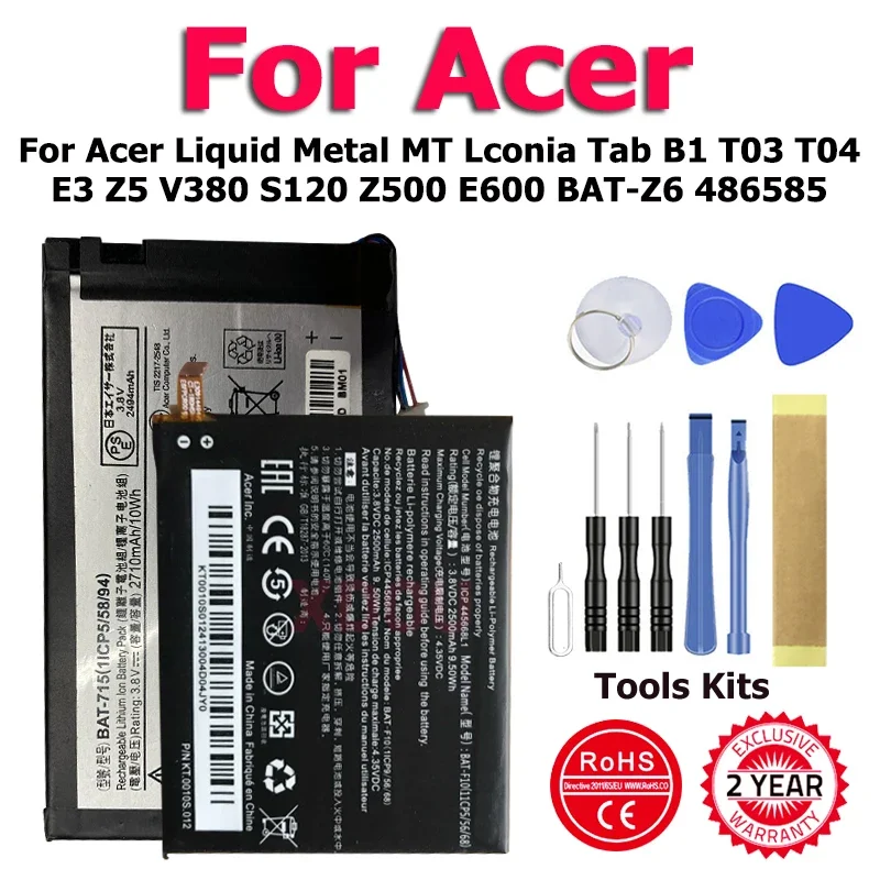 Bat-F10 Bat-510 Bat-715 Bat-A10 Batteria Per Acer Liquid Metal Mt Lconia Tab B1 T03 T04 E3 Z5 V380 S120 Z500 E600 Bat-Z6 486585