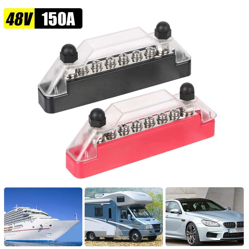 150A 48V Dc Power Distribution Block Terminal Bus Positive Negative Bus Bar Car Fuse Studs M4 M6 Screws Panel For Boat Marine