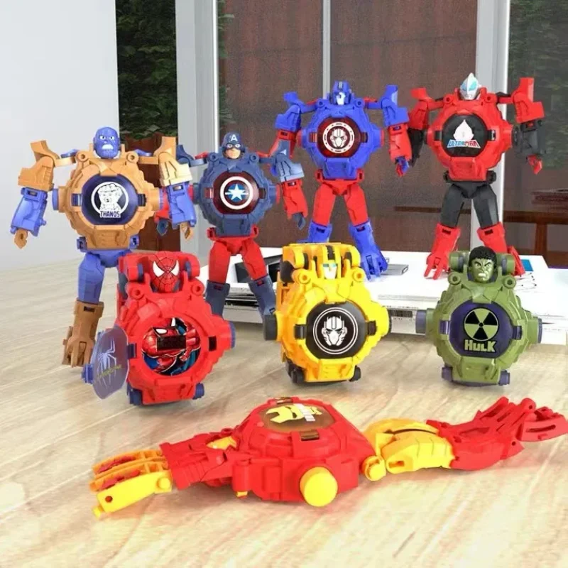Disney Spider-Man 24 Projection Cartoon Pattern Anime Kids Watch Boy Transformer Robot Projection Kids Christmas Toy Gifts