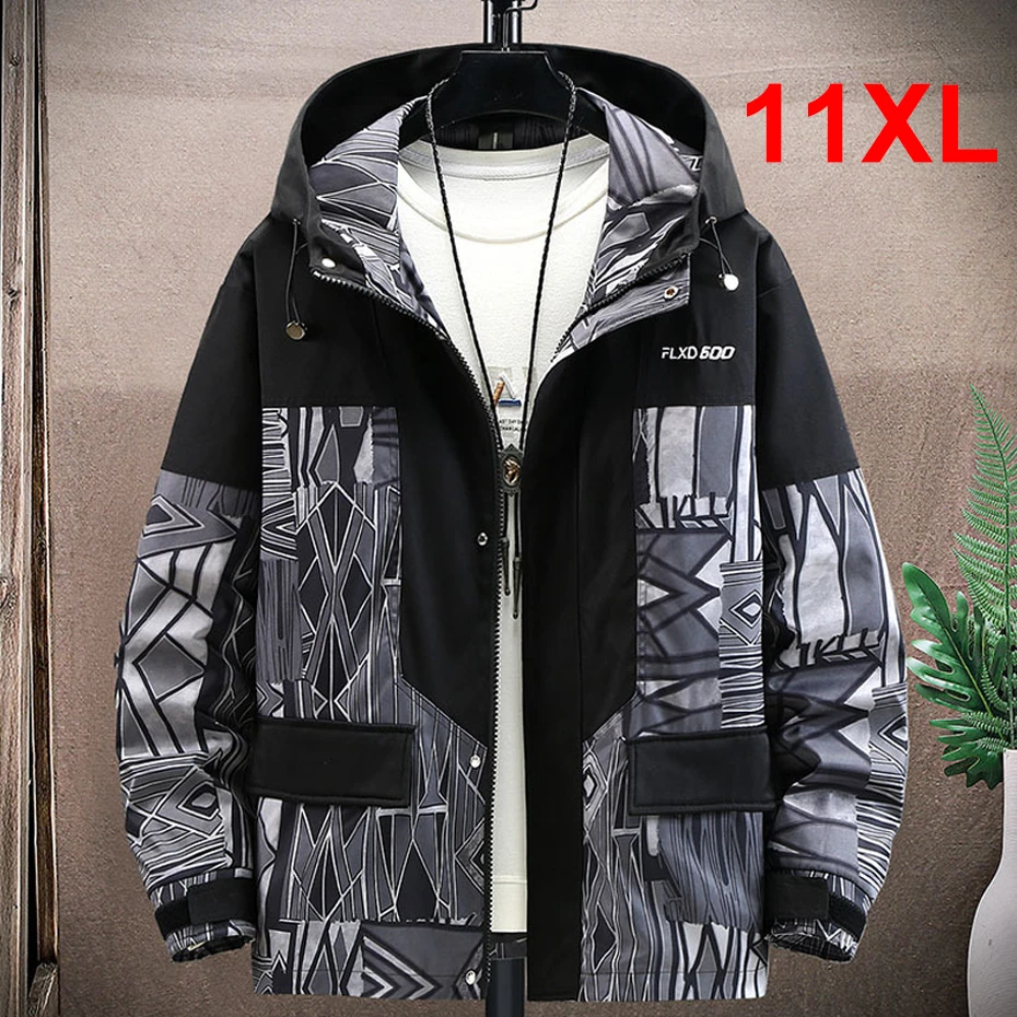 Plus Size 10Xl 11Xl Giacca Uomo Hip Hop Streetwear Giacca Patchwork Cappotto Giacche Con Cappuccio Maschili Taglia Grande 10Xl 11Xl