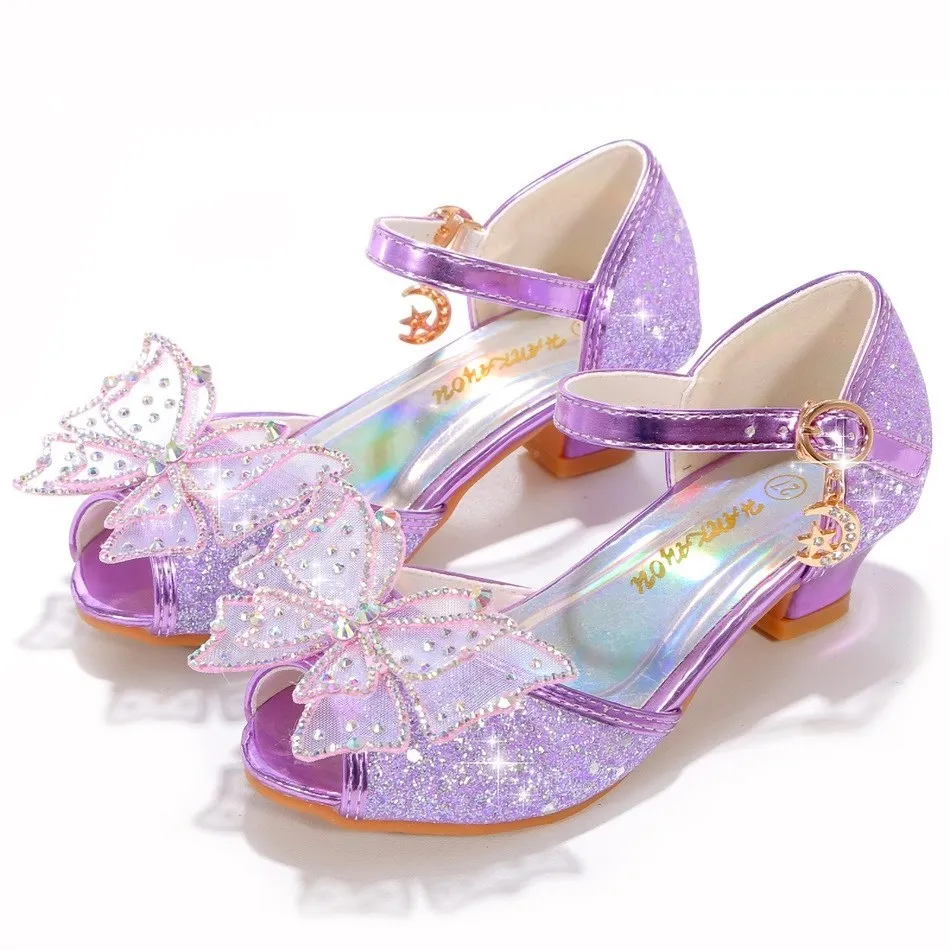 Ariel Mermaid Sandals Cenerentola Halloween Butterfly Decoration Princess Shoes Bambine Summer Carnival Show Glitter Upper