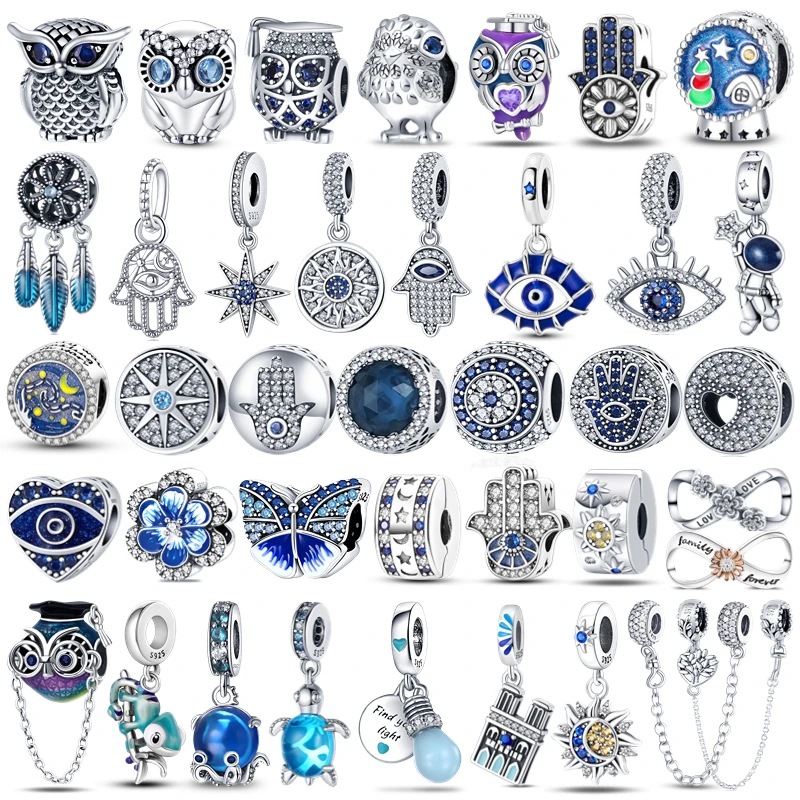 100% 925 Sterling Silver Firefly Charms Evil Eye Hot Air Balloon Blue Charms Fit Pandora Braccialetto Originale Creazione Di Gioielli Fai Da Te
