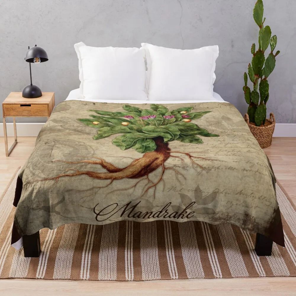 Mandrake Plant Vintage Botanicals Garden Collection Throw Blanket Comfort Recieving Blankets Fluffy Soft Blankets
