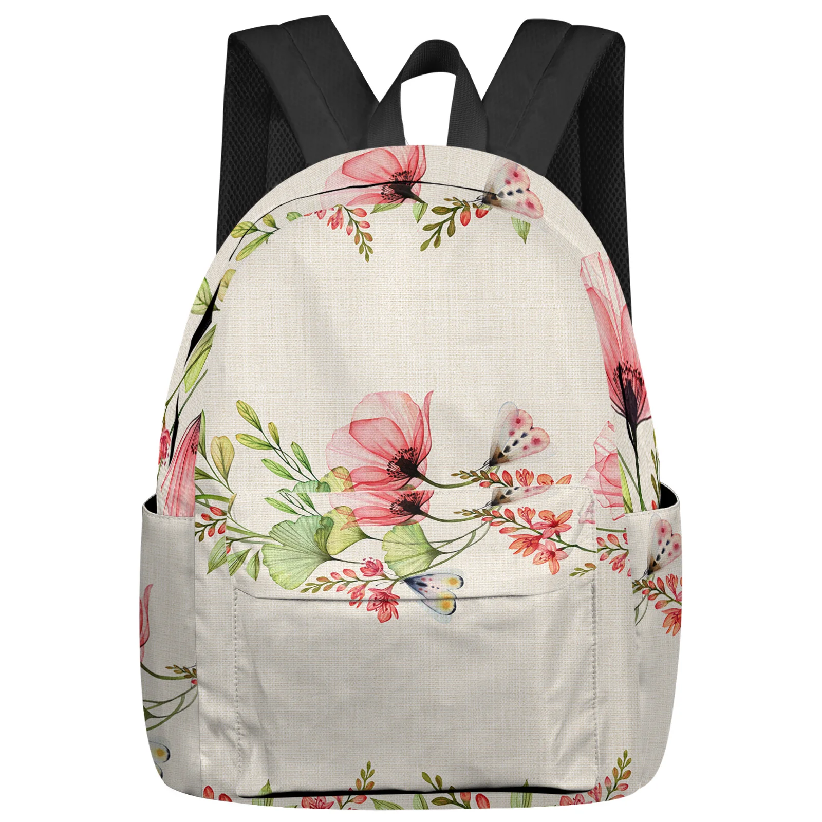 Poppy Flower Butterfly Plant Juta Student School Bags Zaino Personalizzato Per Laptop Per Uomo Donna Donna Travel Mochila