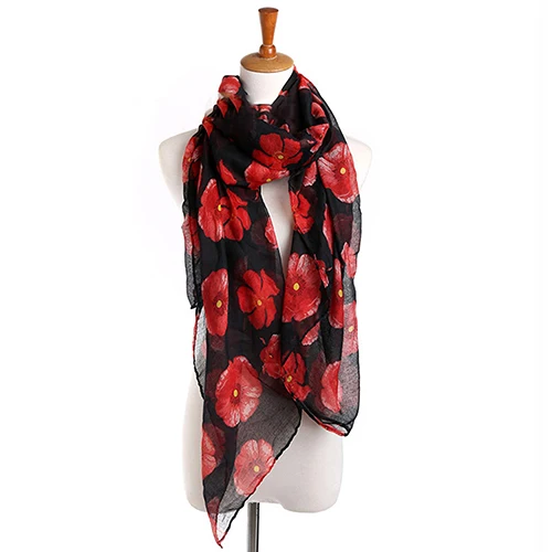 Delle Donne Sexy Di Modo Poppy Flowers Stampa Chiffon Confortevole Lungo Scialle Sciarpa