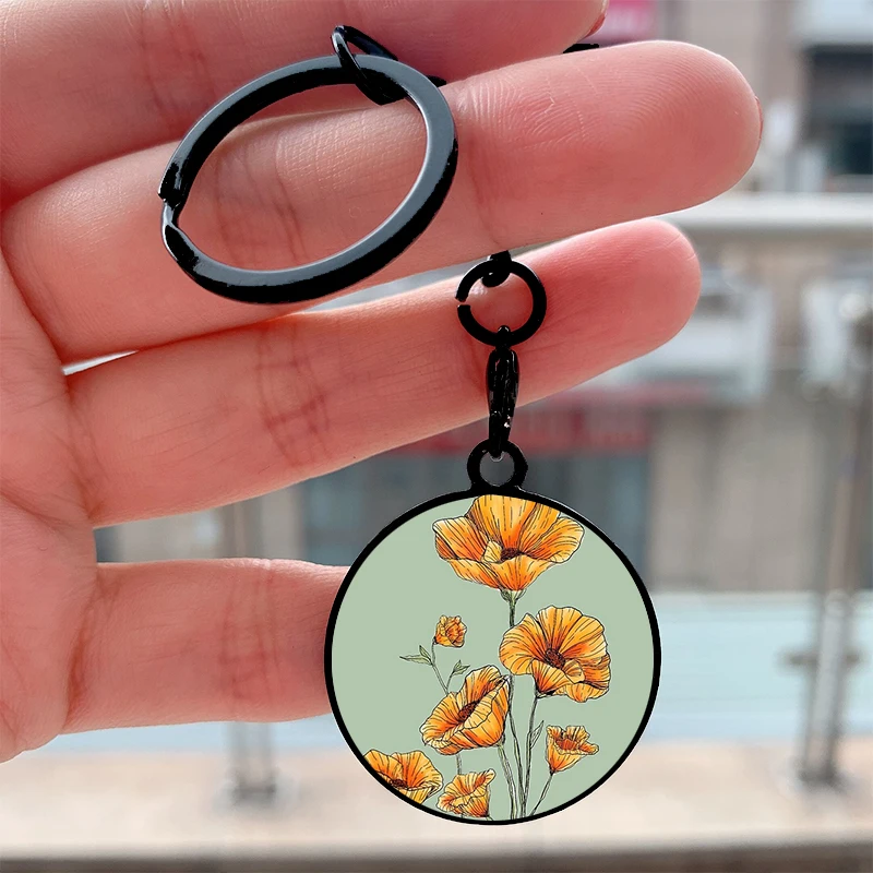 Moda California Poppy Key Tag Moto Auto Zaino Chaveiro Portachiavi Per Gli Amici Portachiavi Regali Accessori