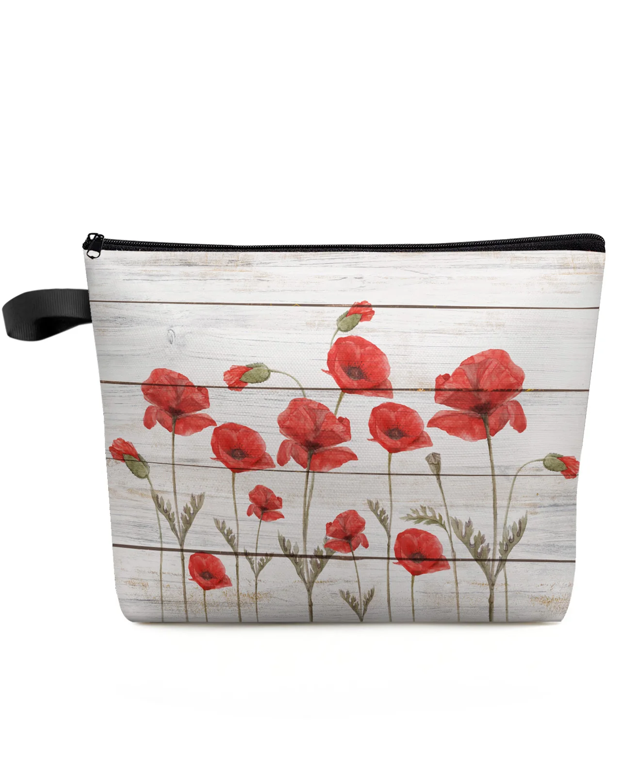 Red Poppy Flower Wood Board Makeup Bag Pouch Travel Essentials Lady Women Cosmetic Bags Toilet Organizer Storage Pencil Case